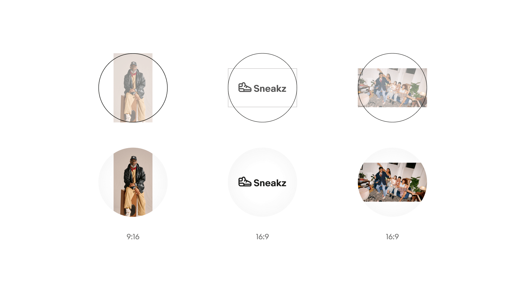 Two image ratios: 9:16 and 16:9. Each image is set to fit. The images have a chopped look, and a light gray scrim fills the empty space around the images.