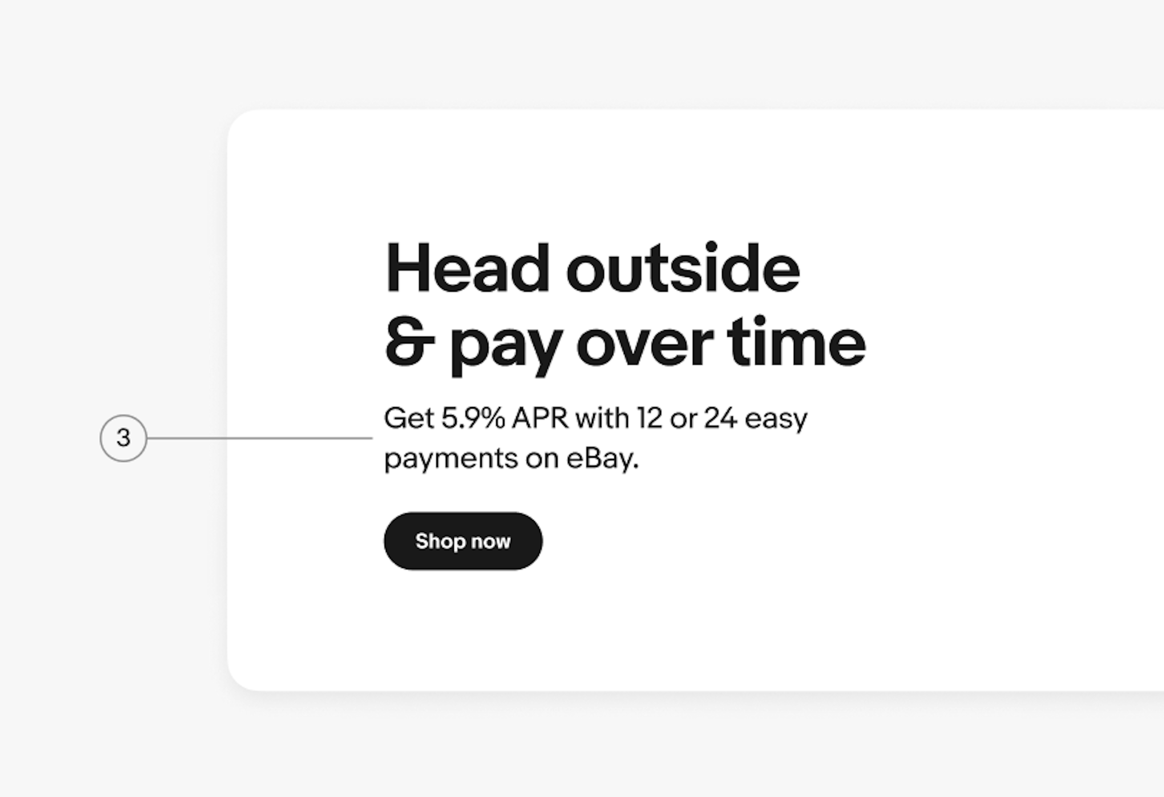 The subtitle “Get 5.9% APR with 12 or 24 easy payments on eBay.” highlighted with the number 3. 