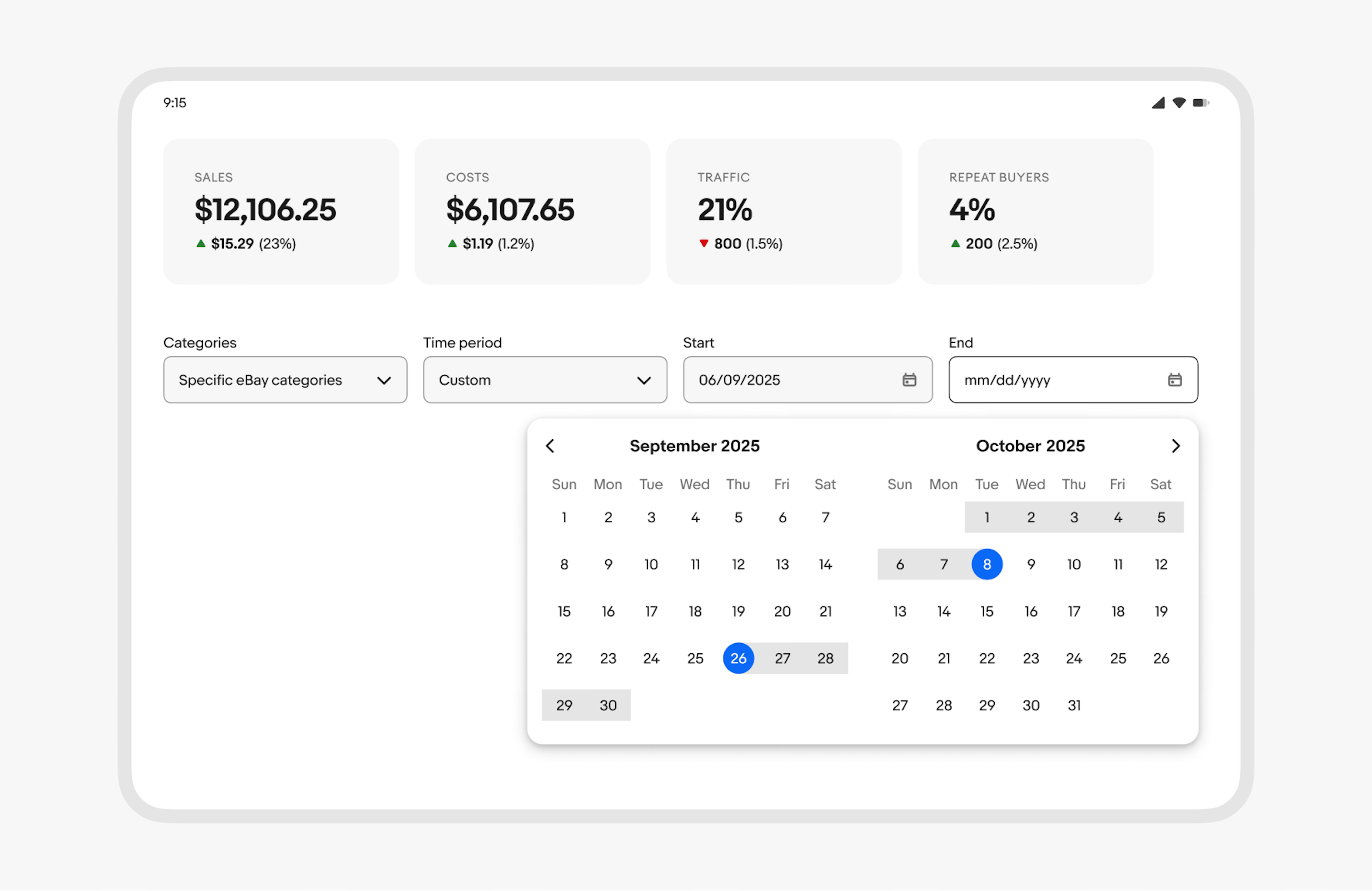 A large screen html example using the double date picker popover.