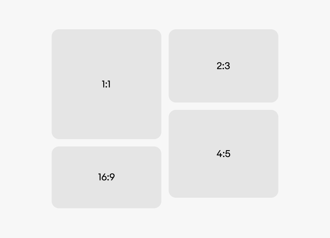 The 4 media ratio options. They are 1:1, 2:3, 4:5, and 9:16.