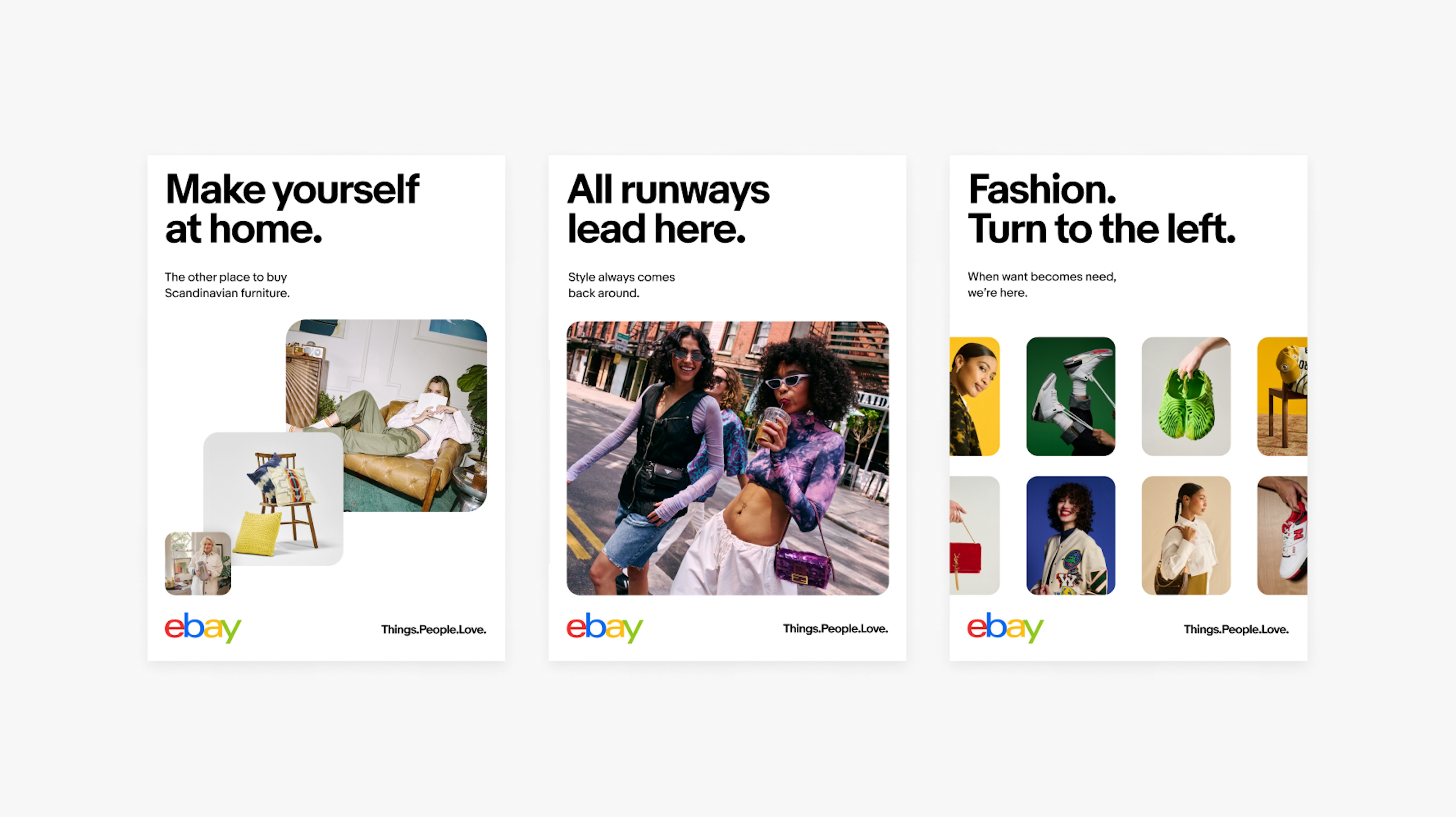 Three eBay digital display ads with the eBay standard marketing combinations, styles, and photography.