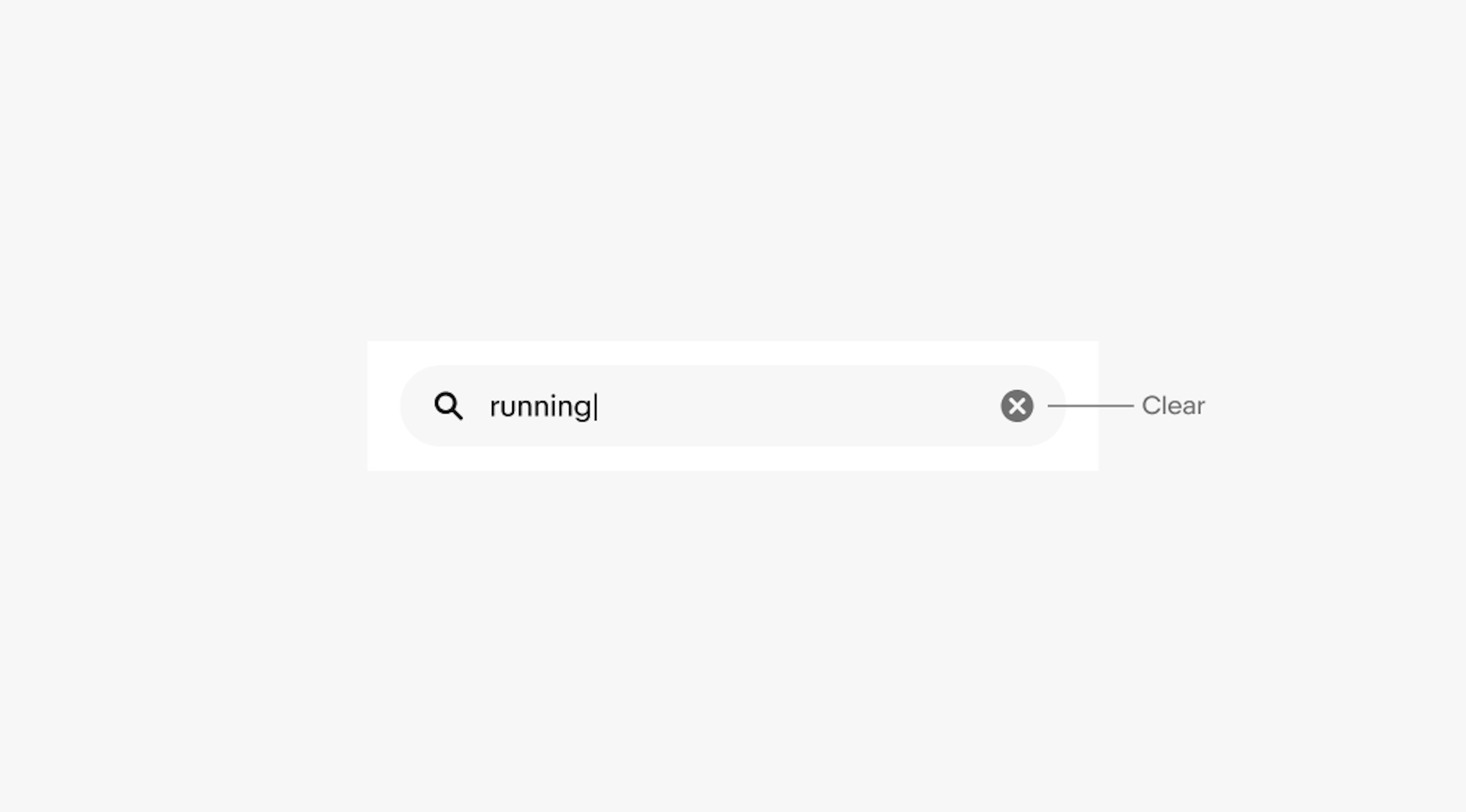 A small search bar with a query being typed out. The clear icon appears on the right.