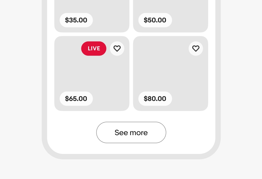A ‘See more’ tertiary button below item tiles.