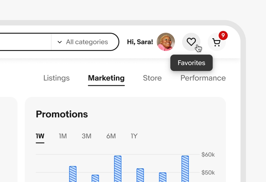 A cursor hovers over a Favorites icon button with a tooltip labelled ‘Favorites’ situated below.