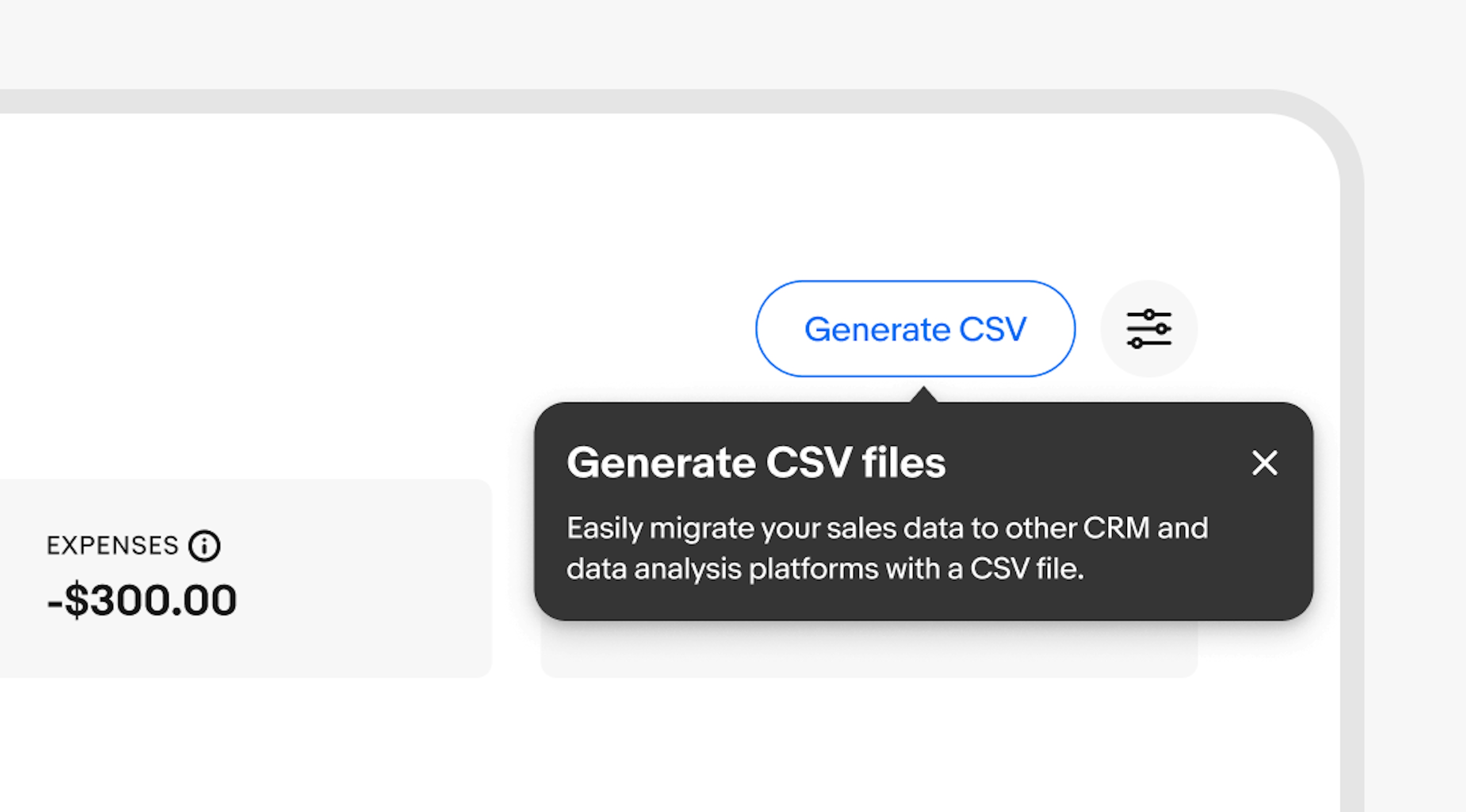 A tourtip with the title ‘Generate CSV files’ points to a ‘Generate CSV’ button.