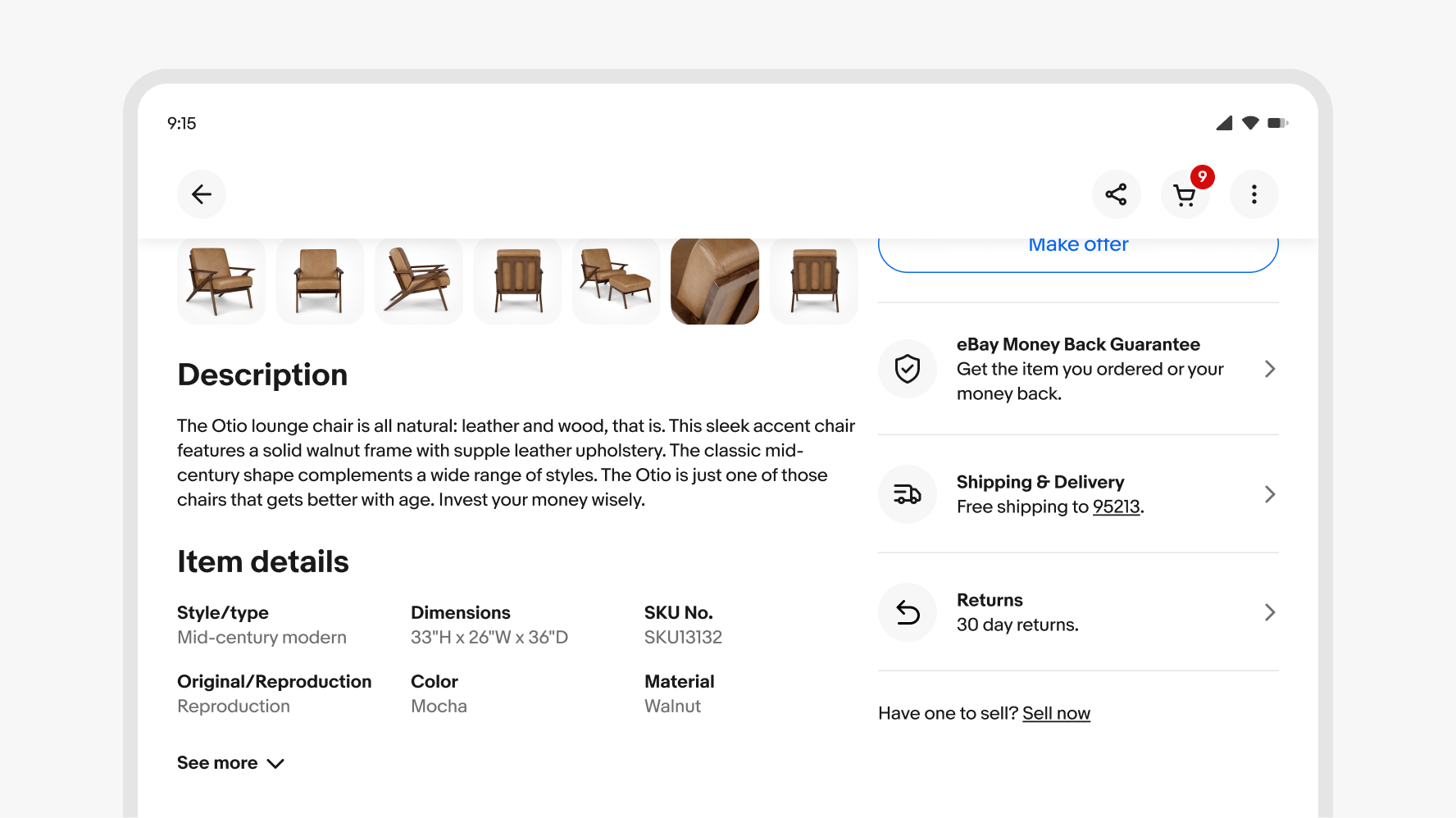 A ‘See more’ expansion below a ‘Description’ section on an eBay larger page.