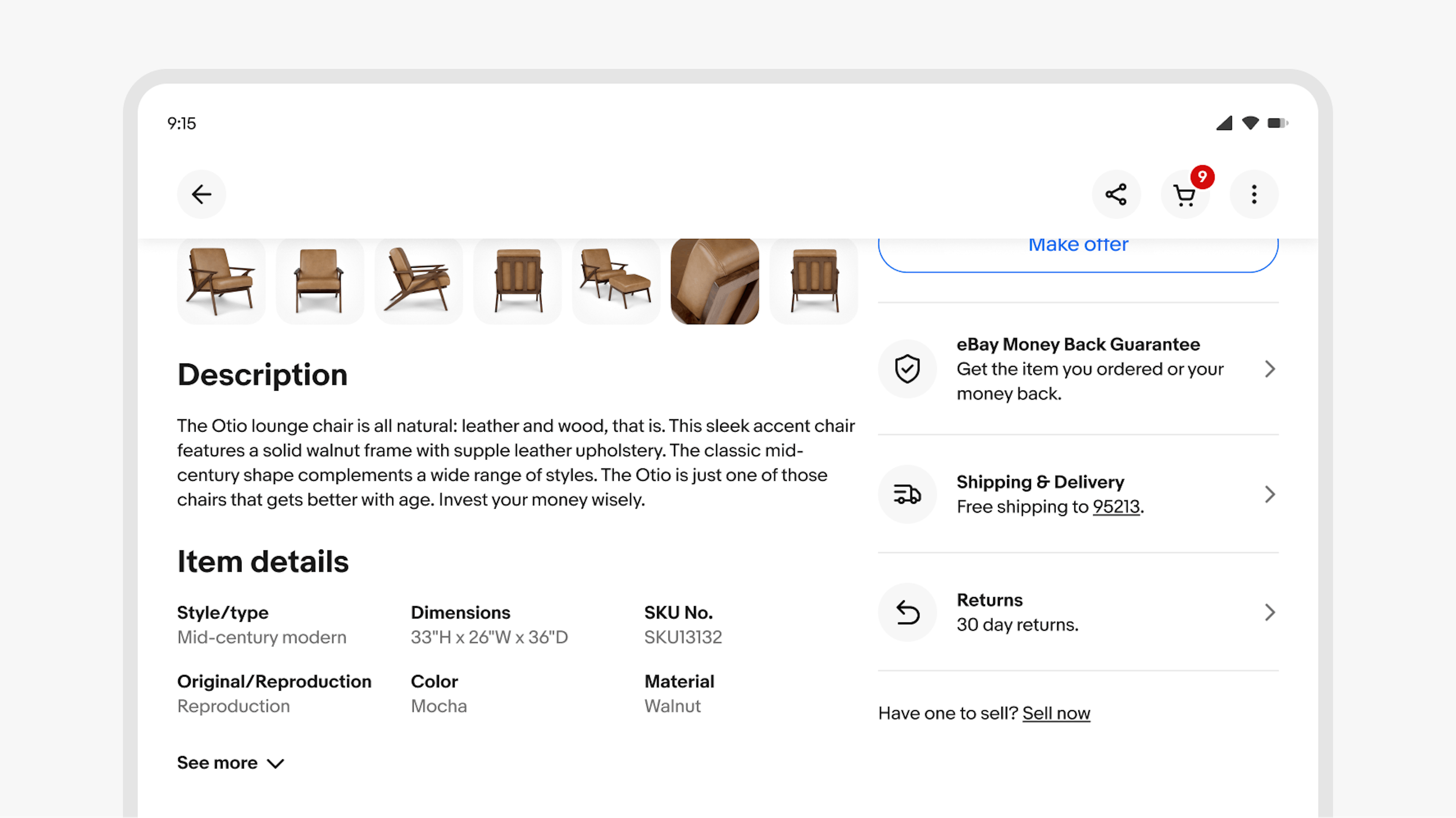 A ‘See more’ expansion below a ‘Description’ section on an eBay larger page.