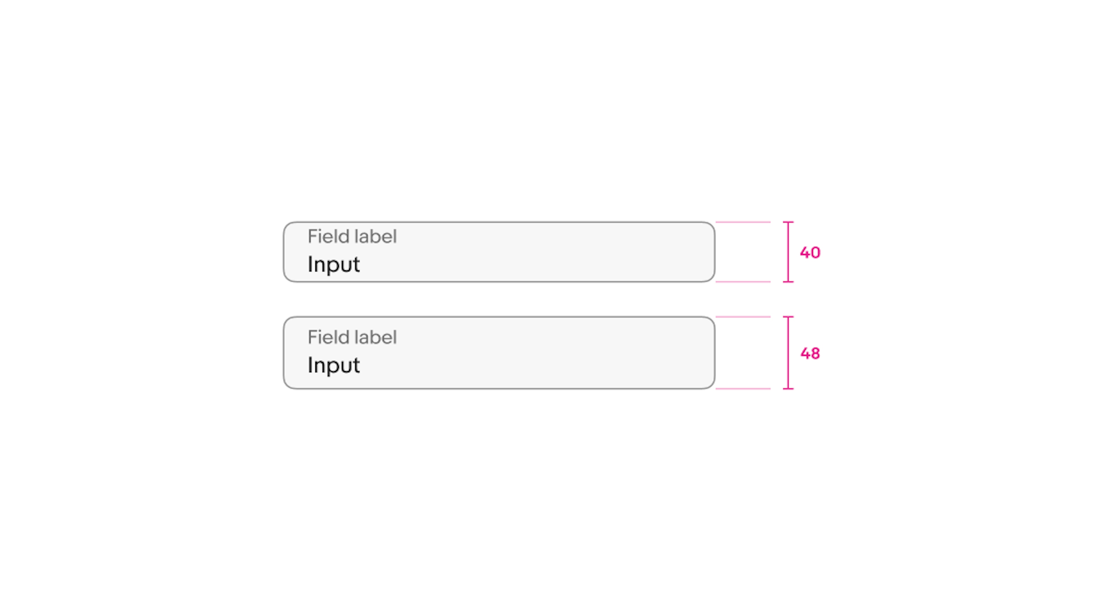 Two text fields. A text field with a 40px height sits above a text field with a 48px height.