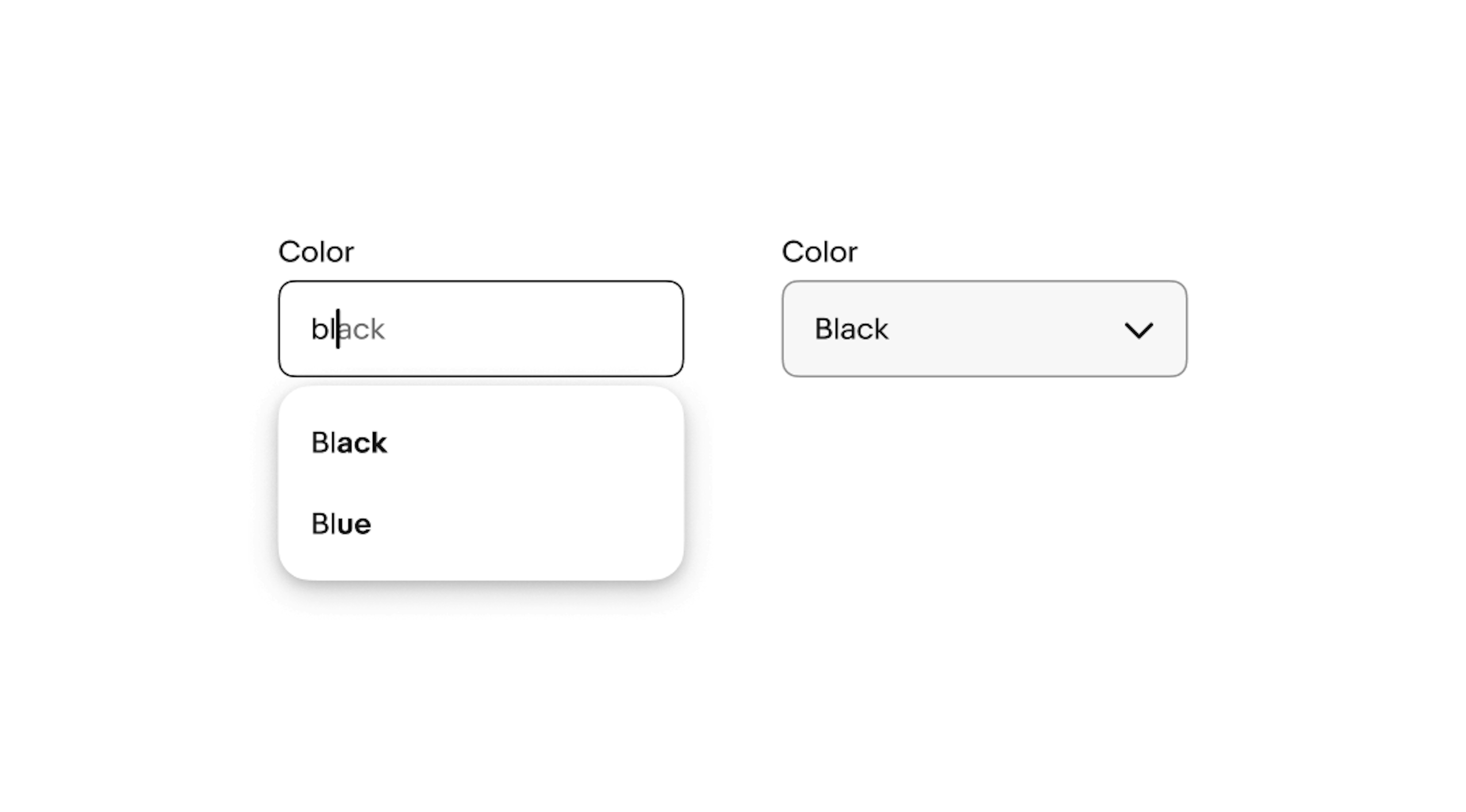 Combobox with autocomplete in an active state with a popover, and combobox in an enabled state.