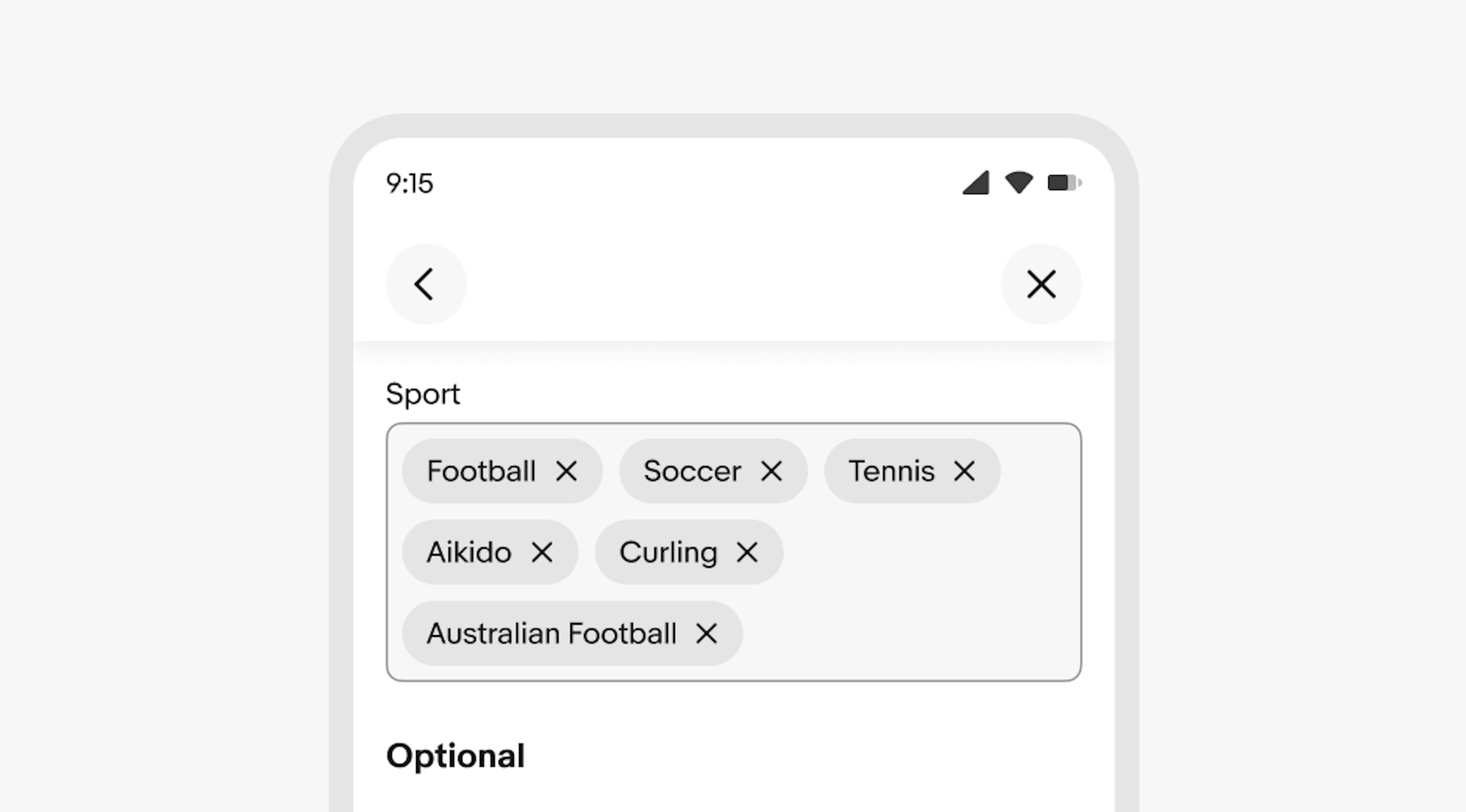 Mobile screen demonstrating flexible height of a combobox with multiple chips.