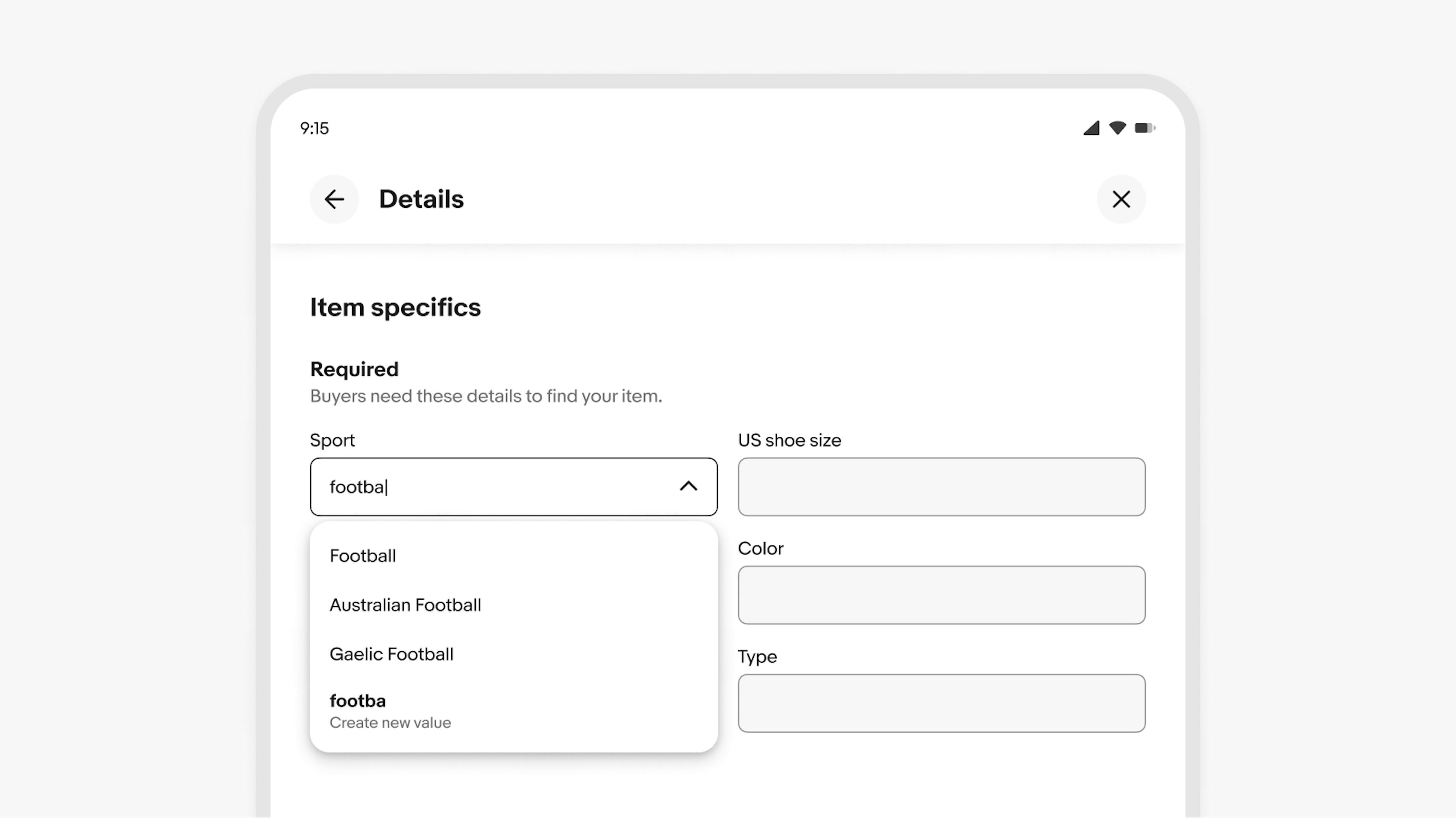 A popover menu is shown on a combobox in a medium Details screen.