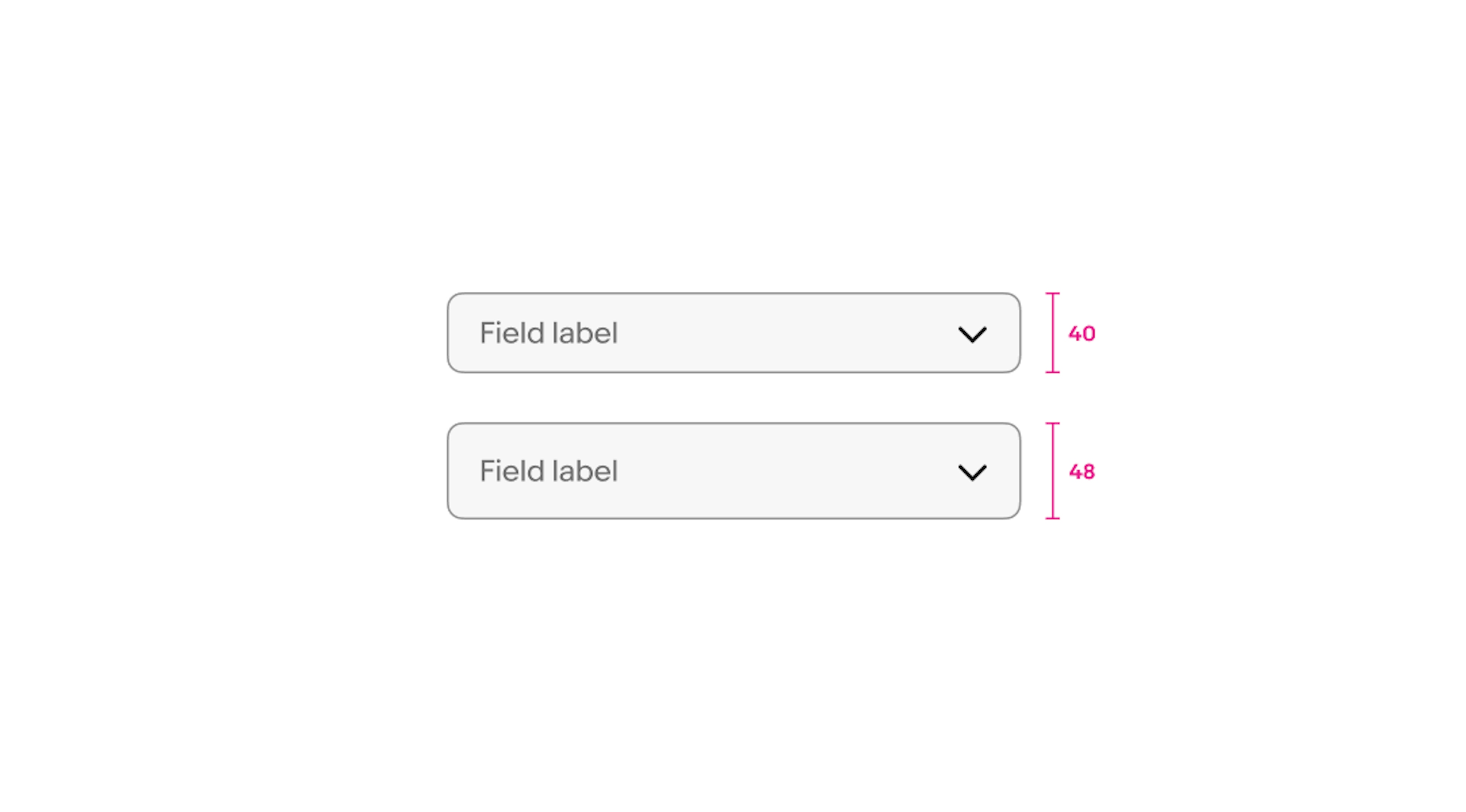 A dropdown with a height of 40px sits above a dropdown with a height of 48px.