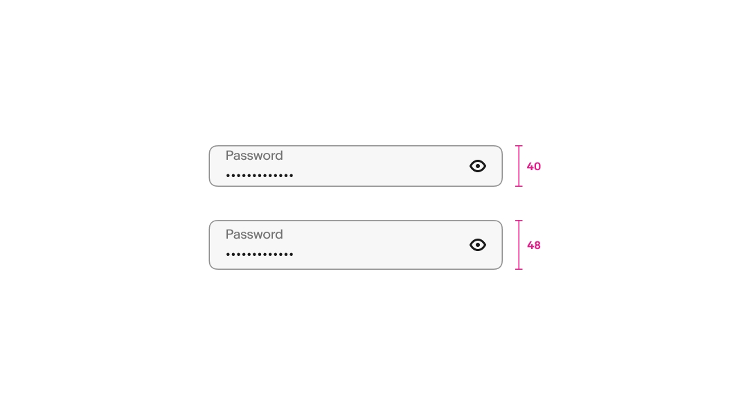 Two password fields; a password field with a 40px height sits above a password field with a 48px height.