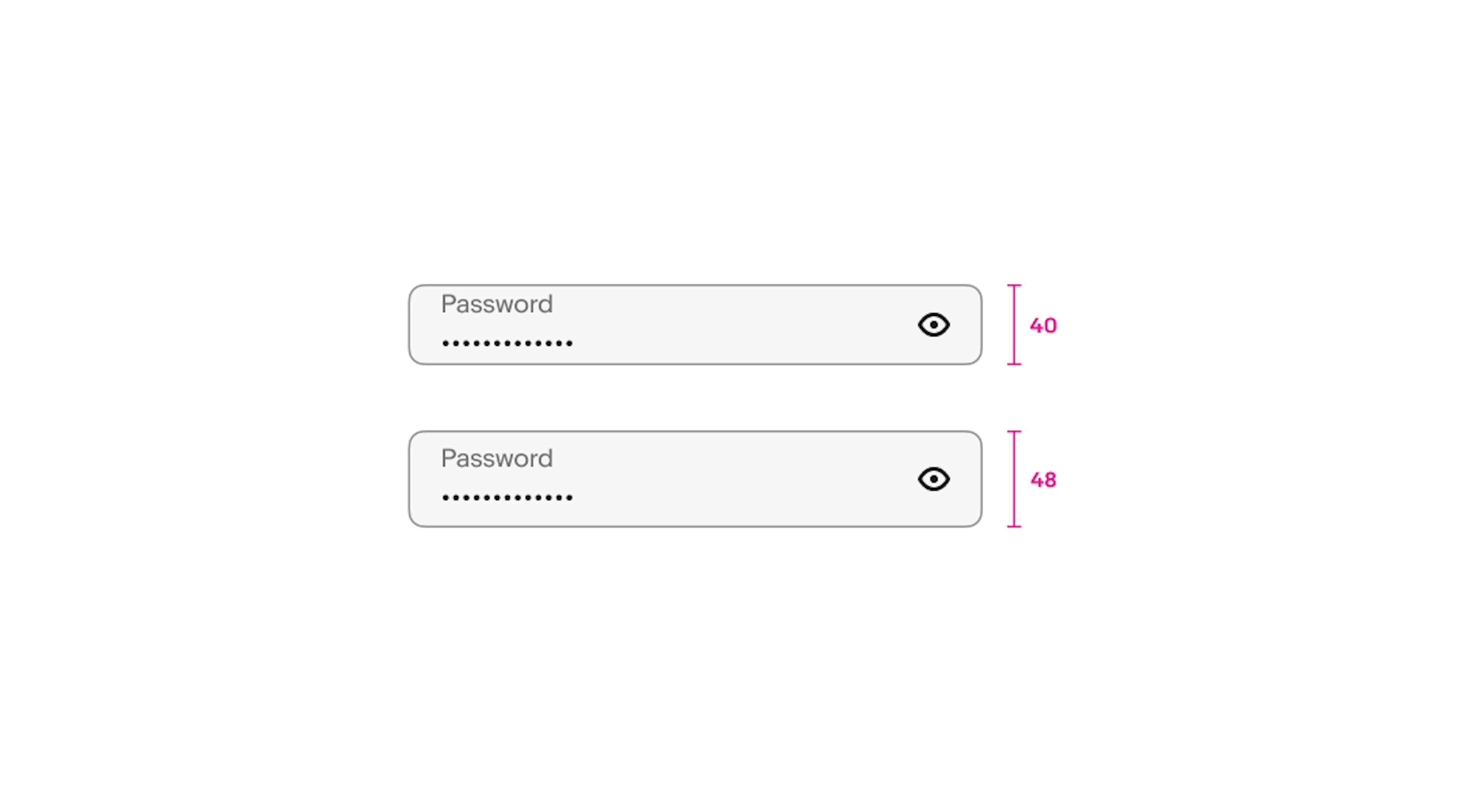 Two password fields; a password field with a 40px height sits above a password field with a 48px height. 