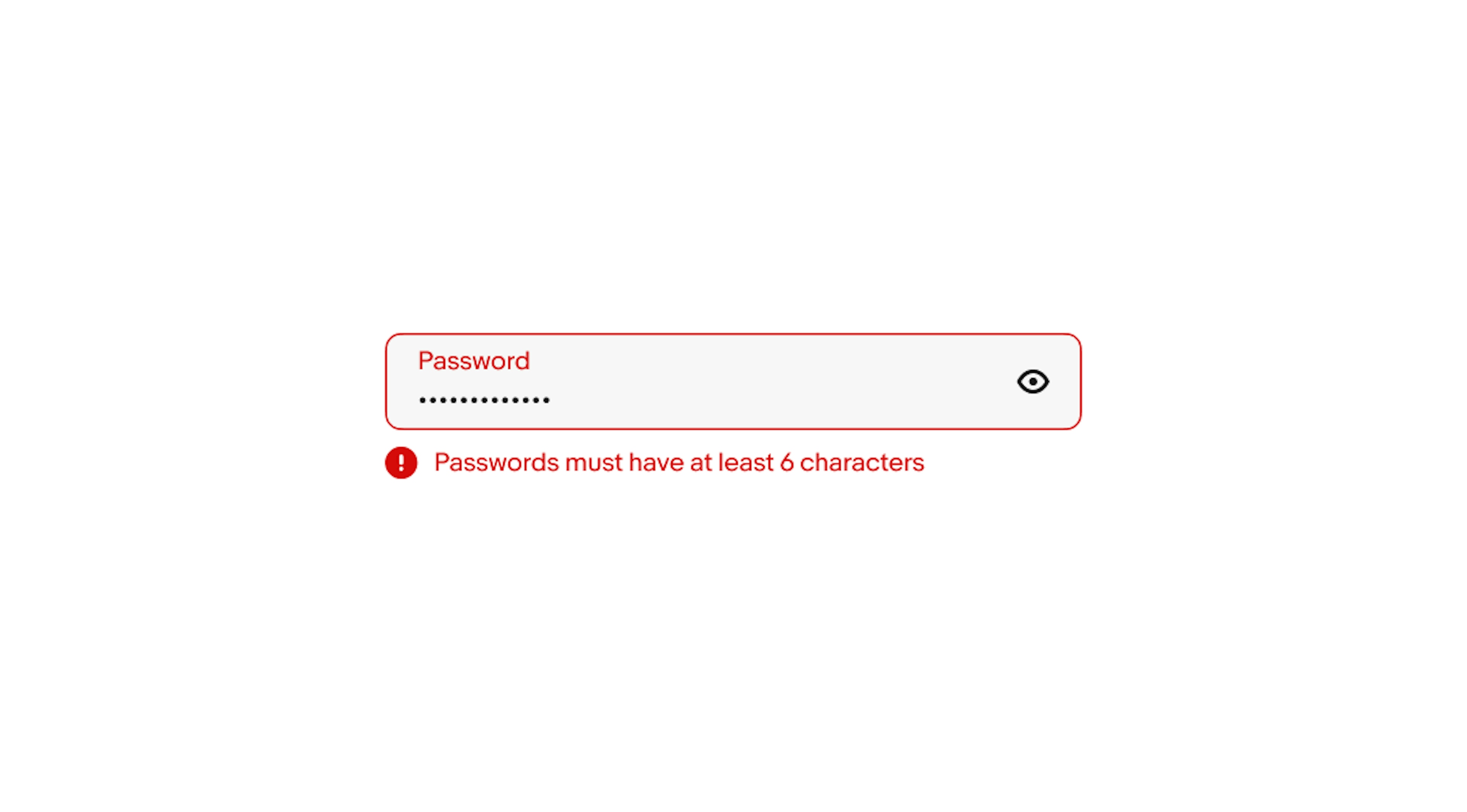 An error message sits below a password field.