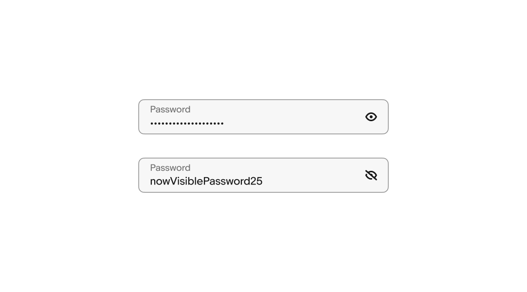 A password field with the privacy toggle ‘on’ sits above a password field with the privacy toggle ‘off’.