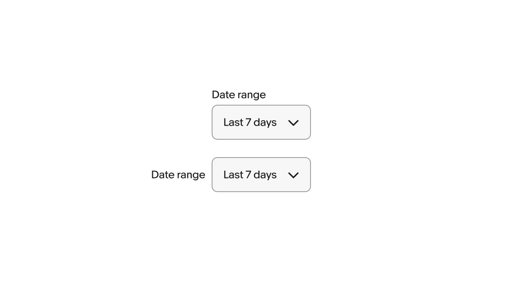 Two select lists. A select list with a label sitting to the left of the container is below a select list with a label sitting above the container.