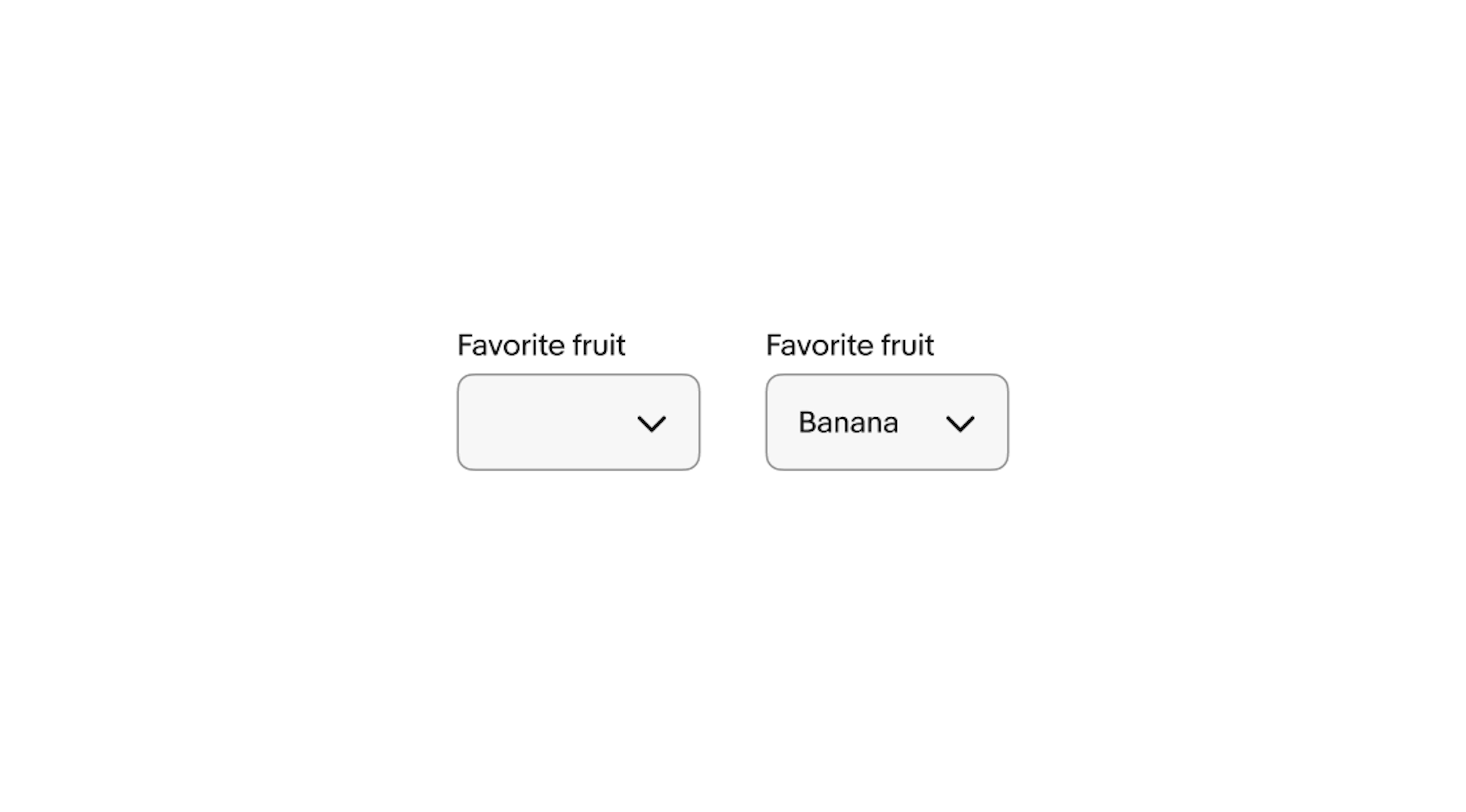 Two select lists. A select list with an empty value sits to the left of a select list with a ‘Banana’ value.