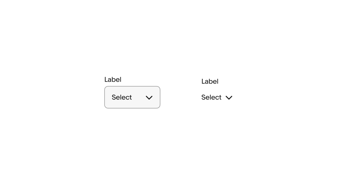 Two select lists. A select list in a container is sitting to the left of a borderless select list.