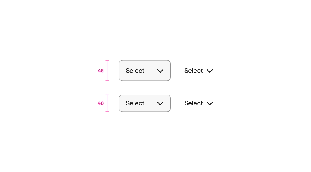 Two select lists. A select list in a container is sitting to the left of a borderless select list.