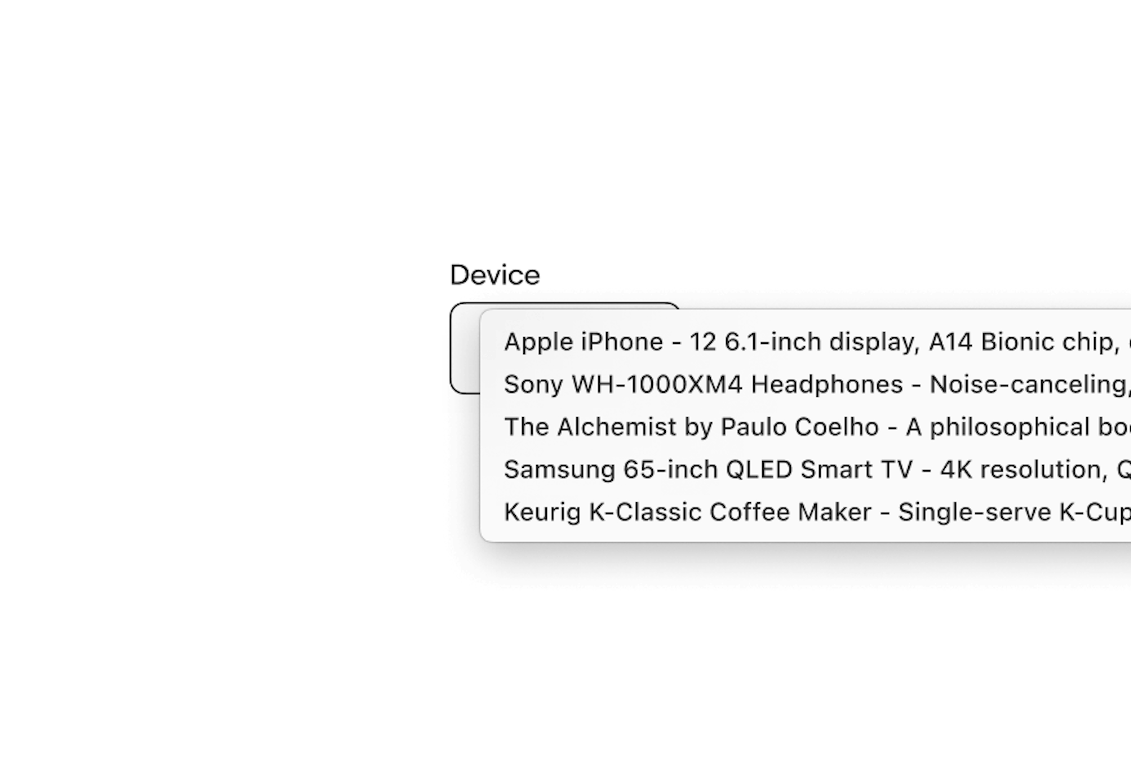 A Device select list with 5 option values expanding beyond the right edge of this image.