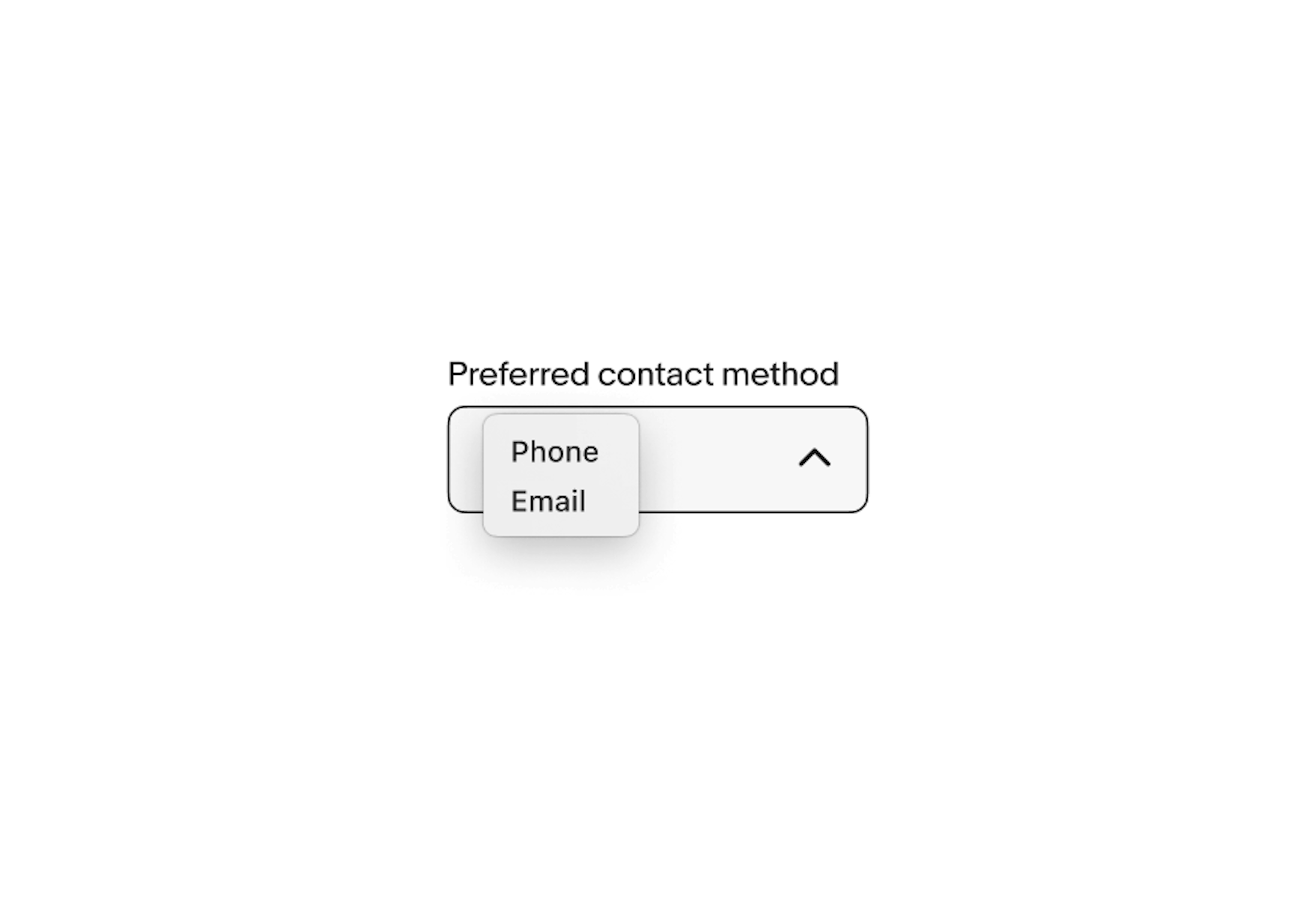 A Preferred contact method select list with 2 option values: Phone, and Email.