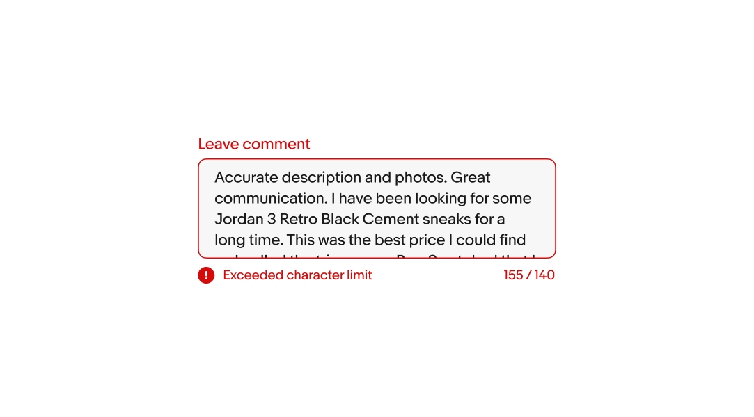 An error message underneath a text area.