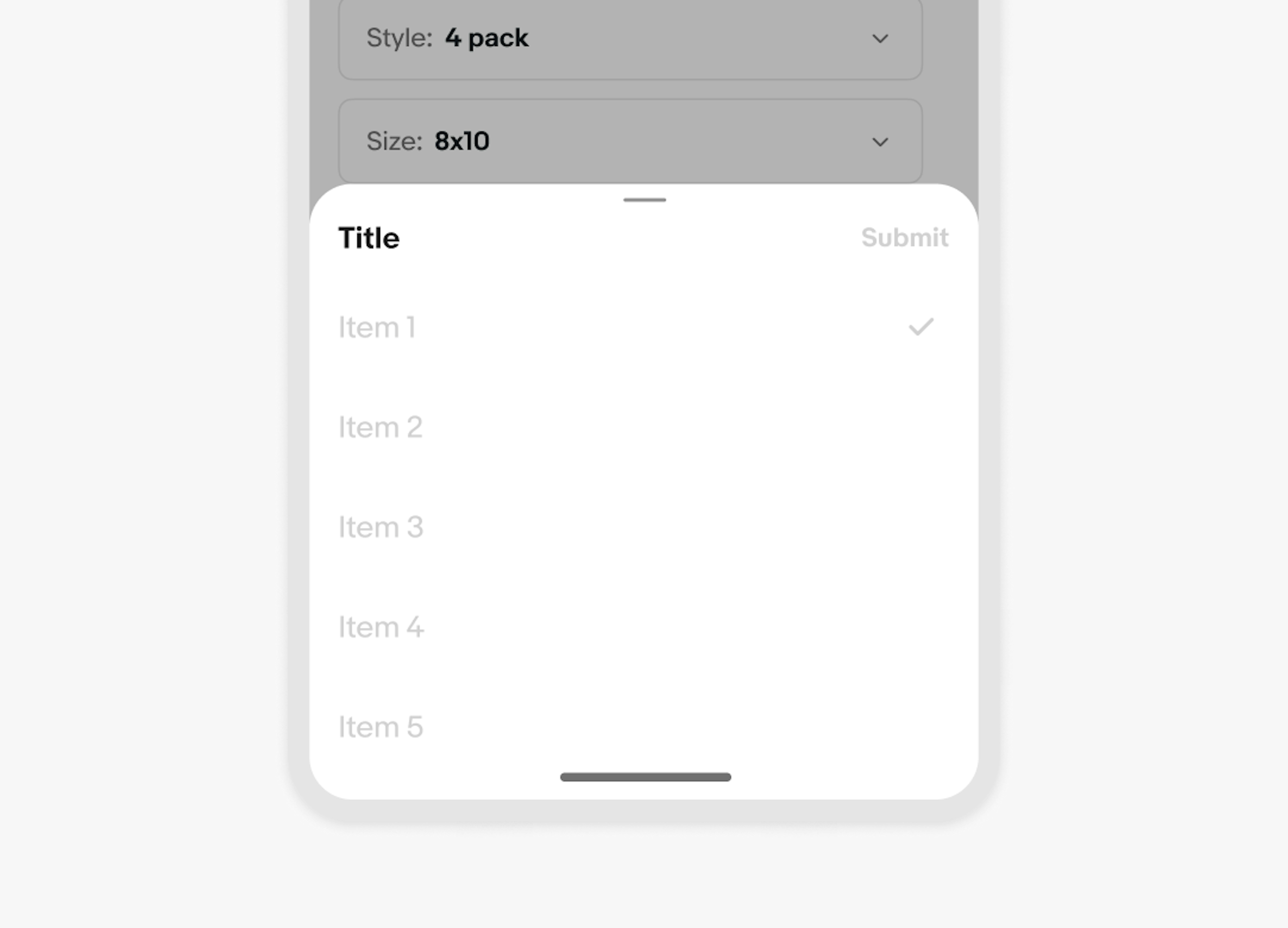A single-select bottom sheet with a title in the top left.