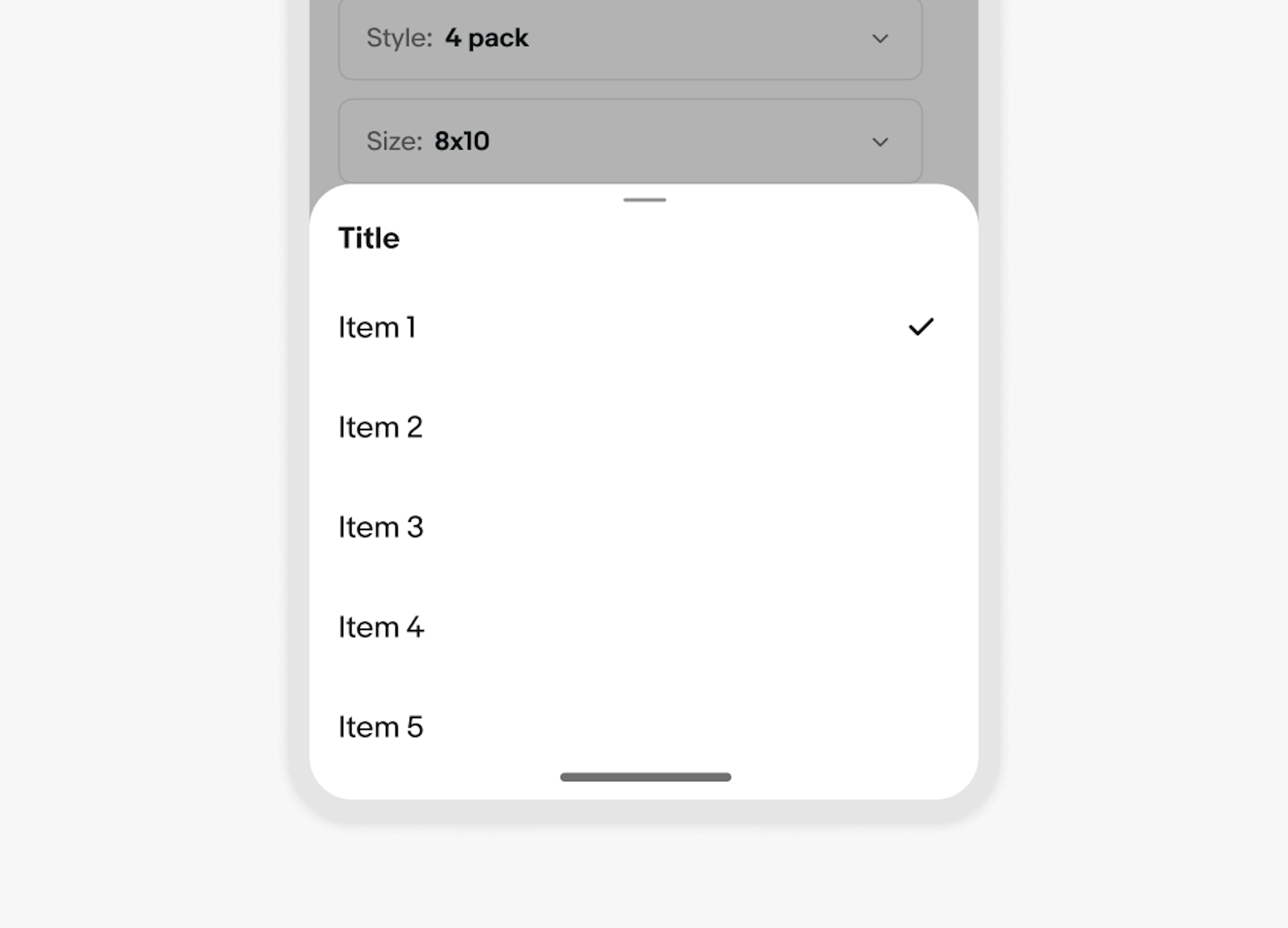 A bottom input sheet with a single select. There is no trailing action.