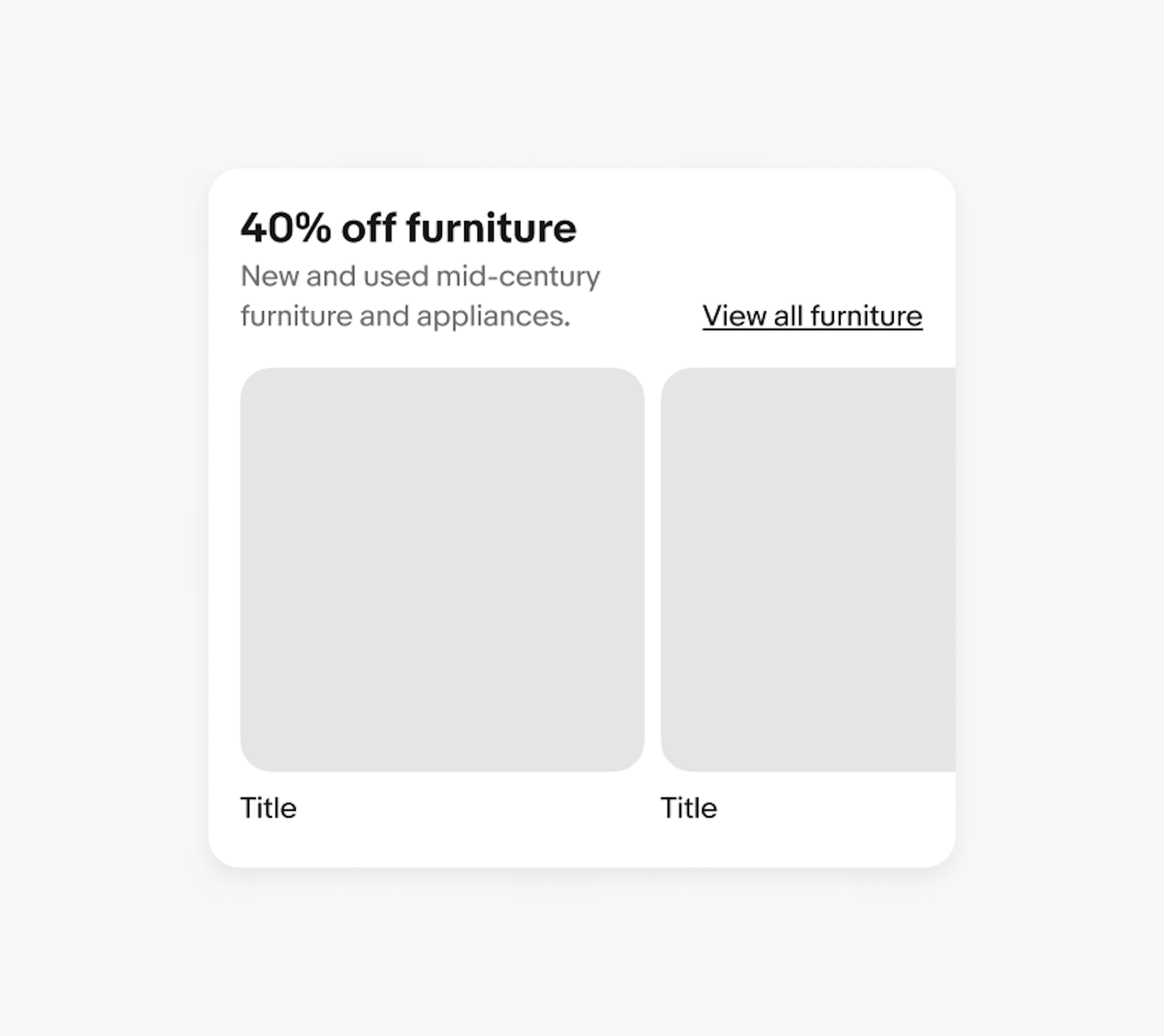 A section header title, subtitle, and a ‘View all furniture’ link.