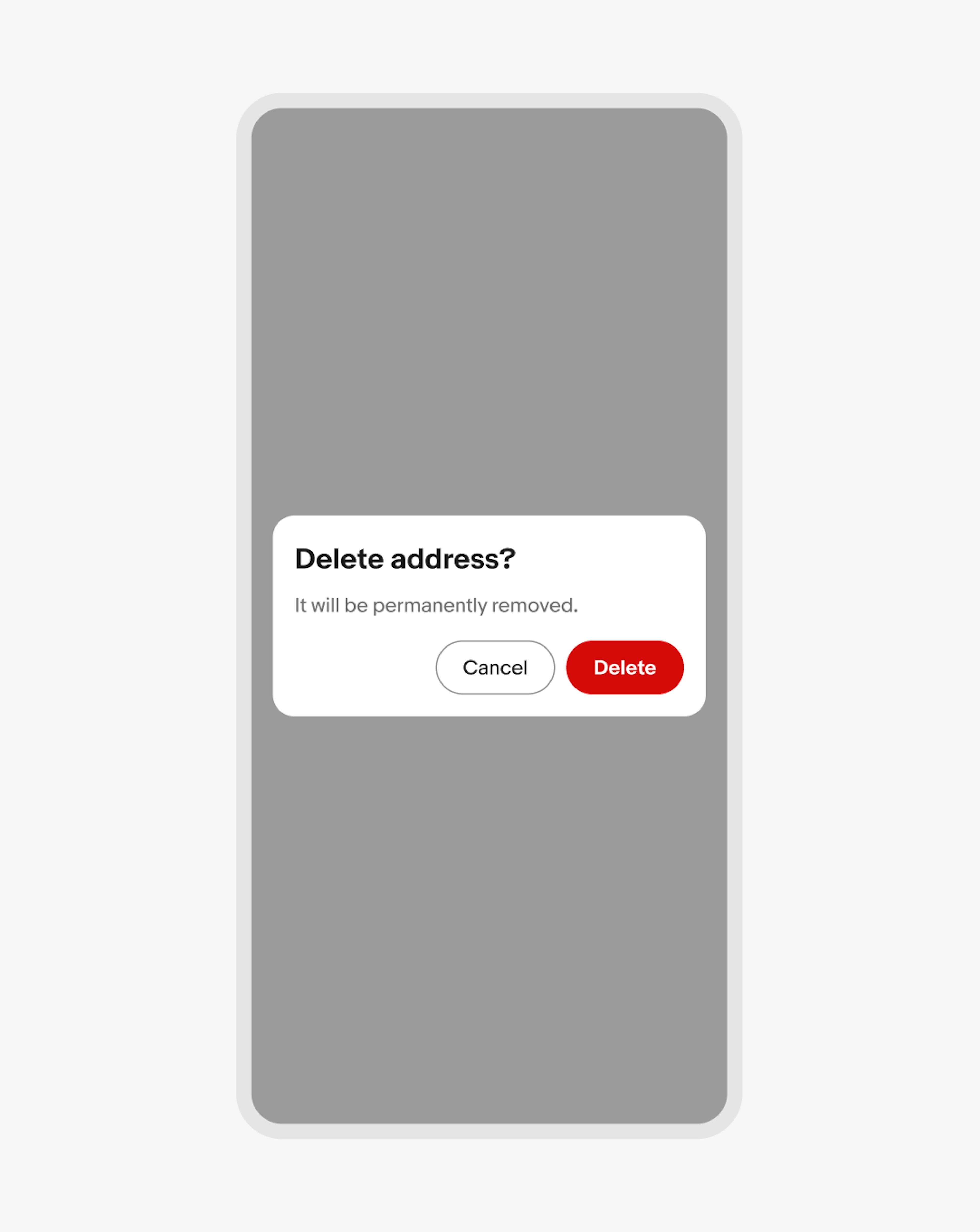 A centered confirm dialog on a small screen web device.