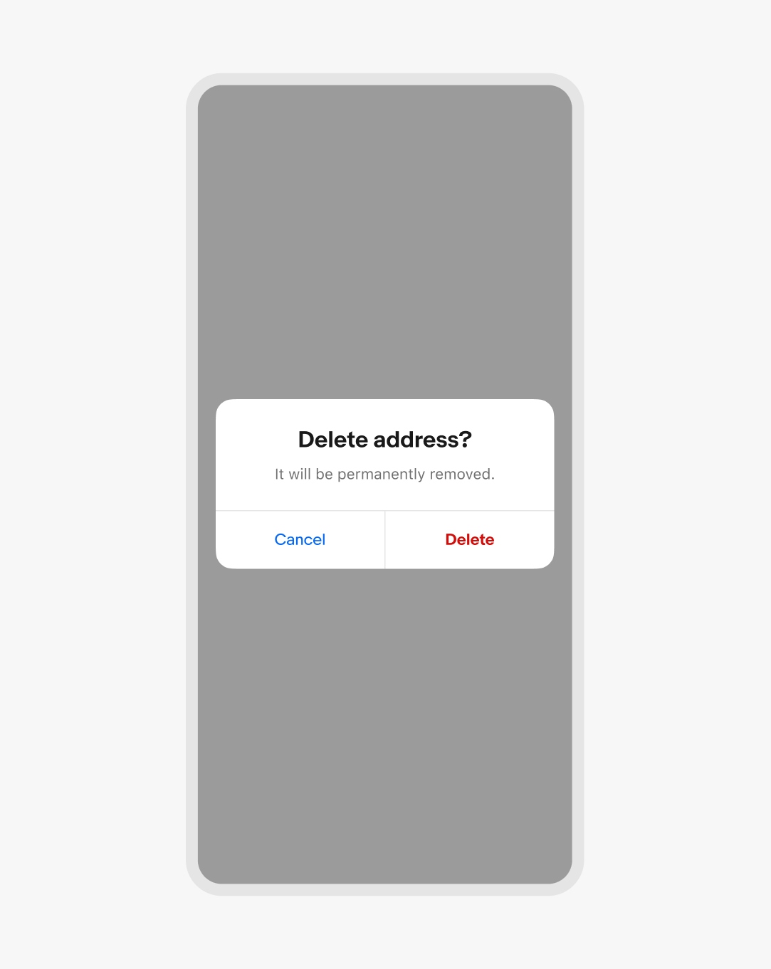 A centered confirm dialog on a small screen native device.