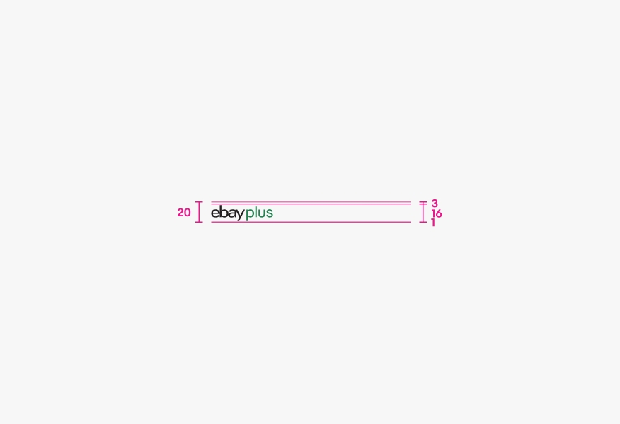 The eBay Plus logo has a line height of 20pt. The eBay Plus logo height is 16px, with a 3px top padding and a 1px bottom padding.