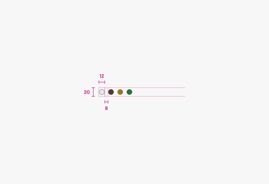 The color chips have a line height of 20px, 6px padding between the color chips, 12px chip size, 4px top and bottom padding.
