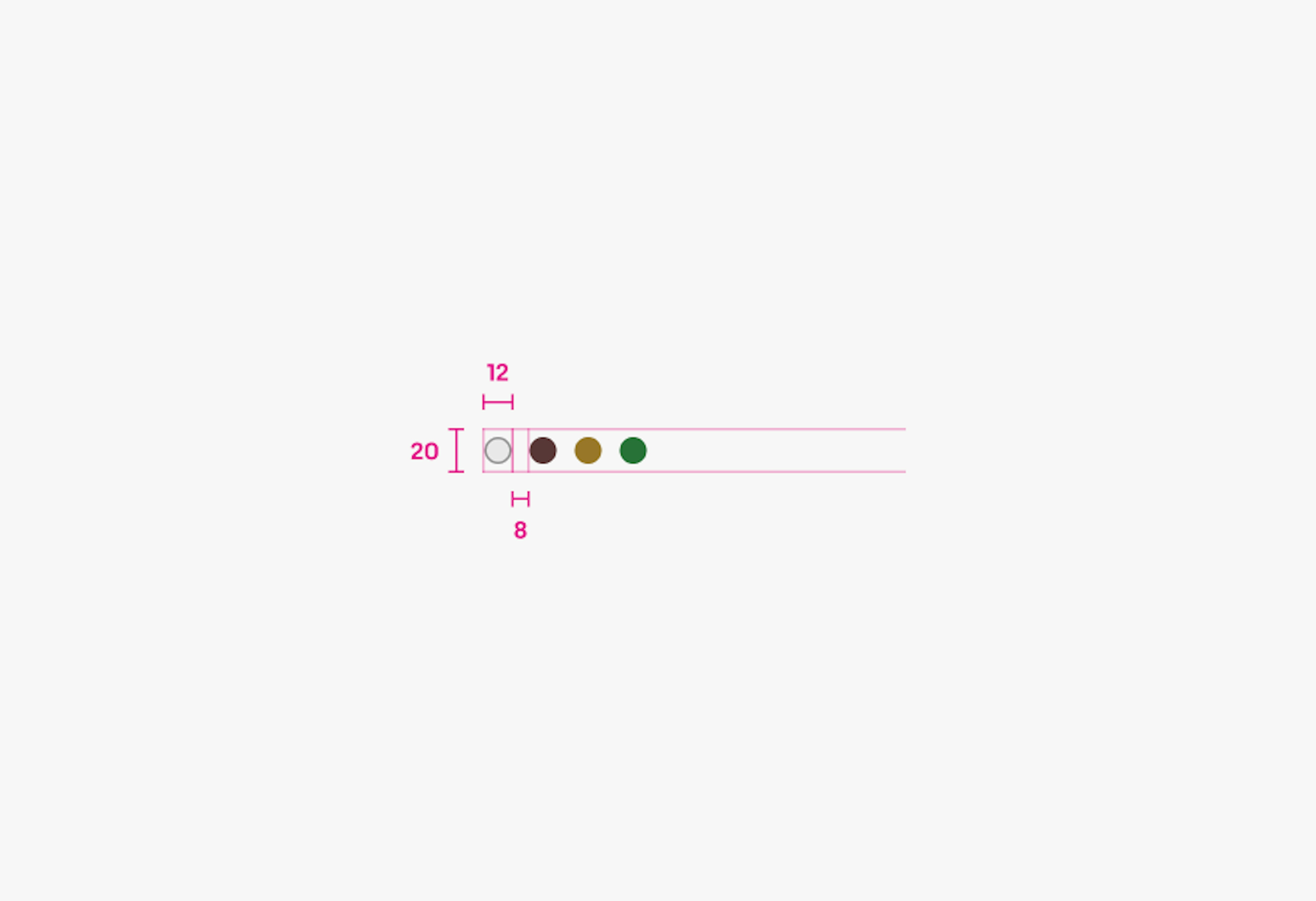 The color chips have a line height of 20px, 6px padding between the color chips, 12px chip size, 4px top and bottom padding.