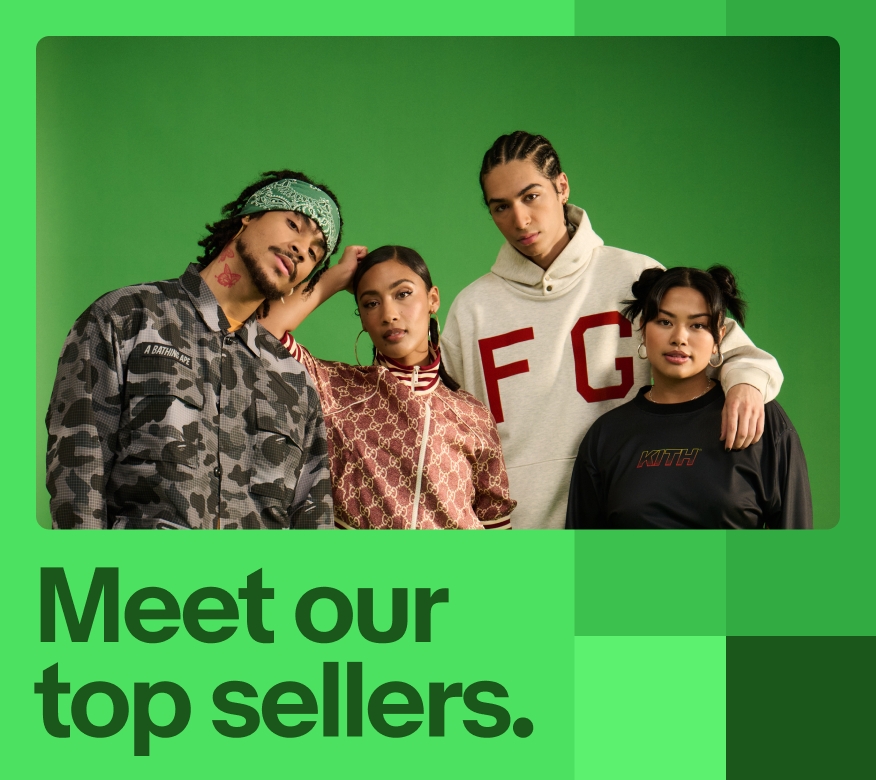 A green-toned image of a group of people in streetwear and dark green text sits on a green background with different shades of green color blocks.