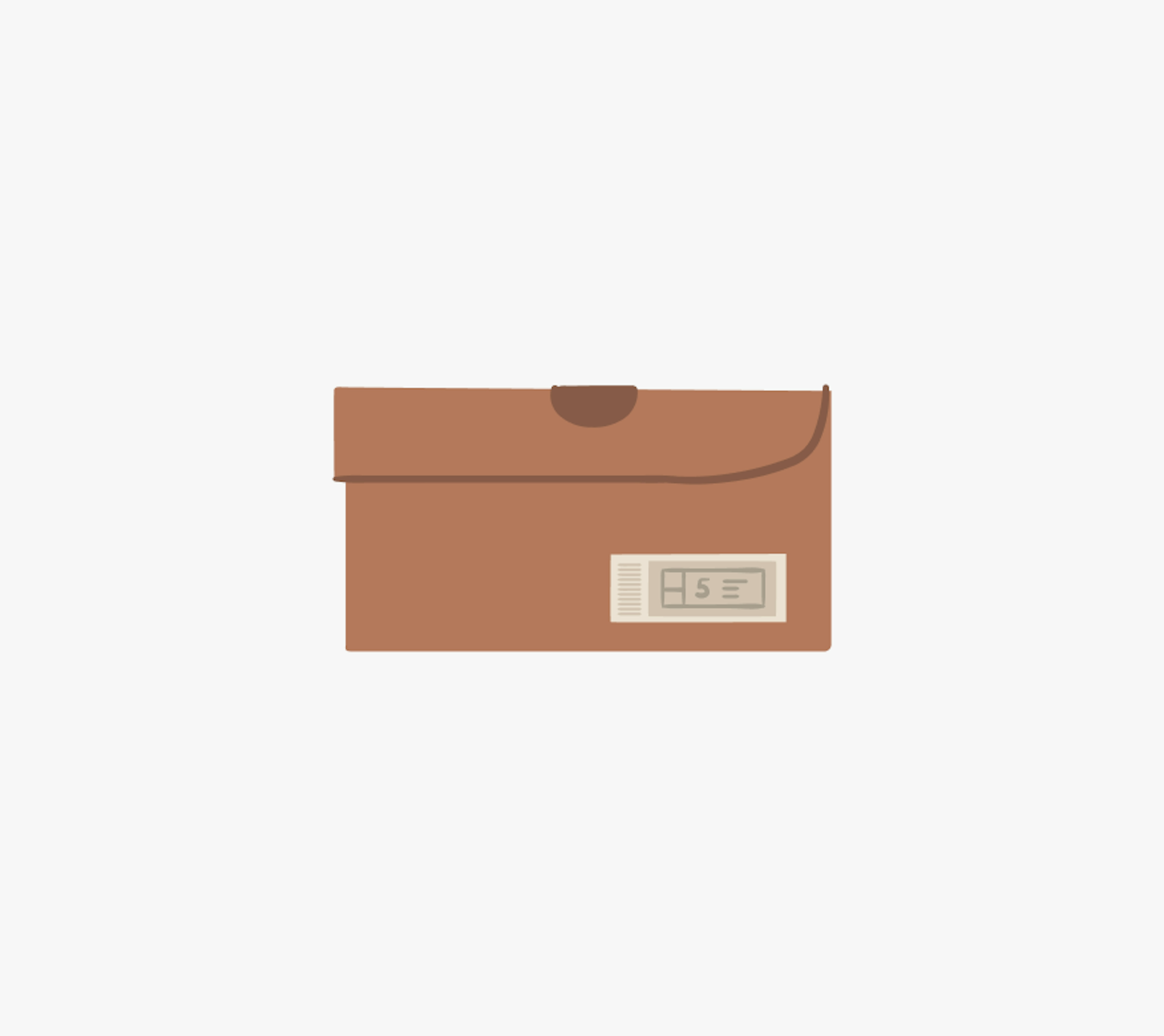 A brown cardboard shoe box illustrated on a neutral grey background.