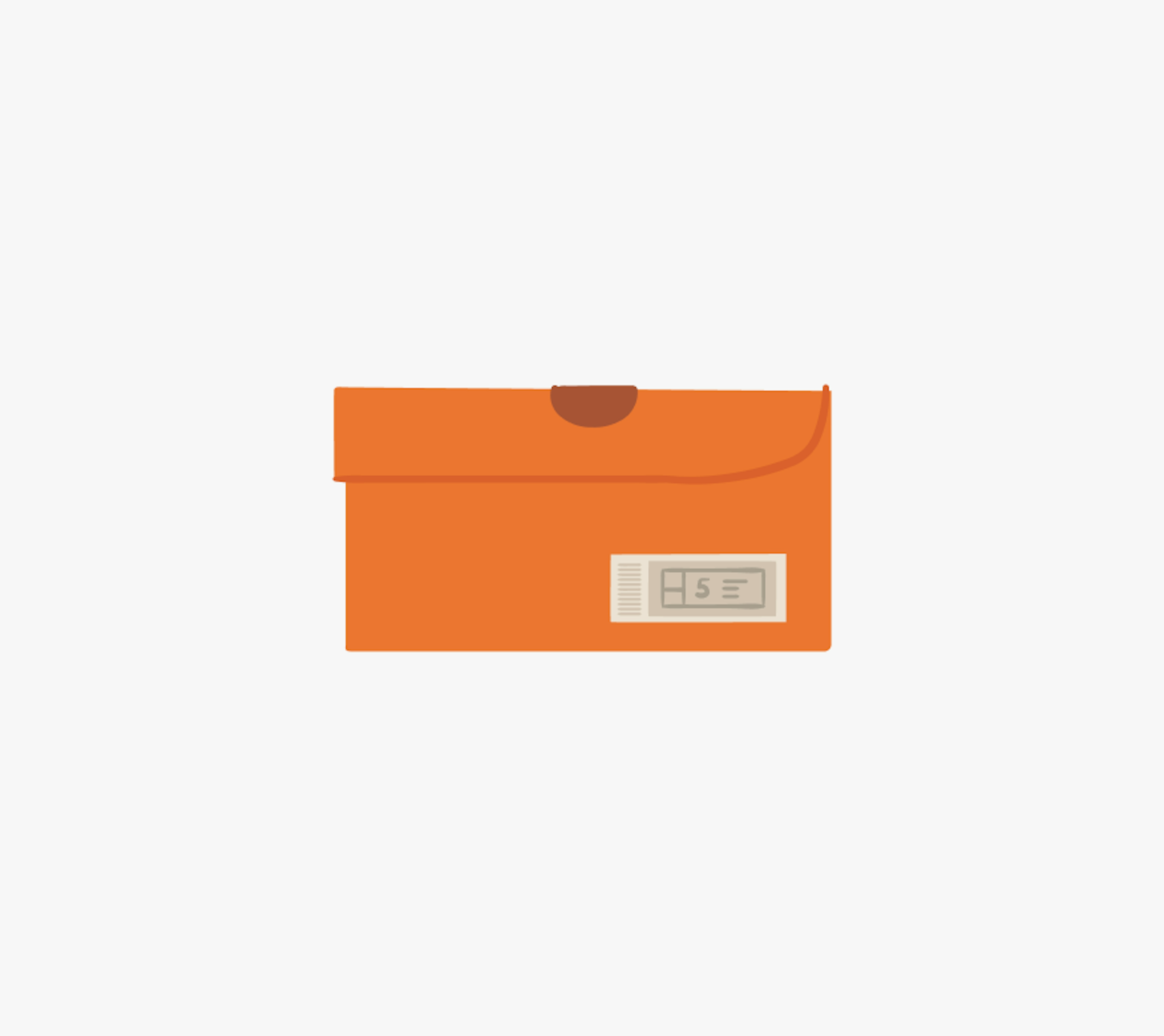 An orange cardboard shoe box illustrated on a neutral grey background.