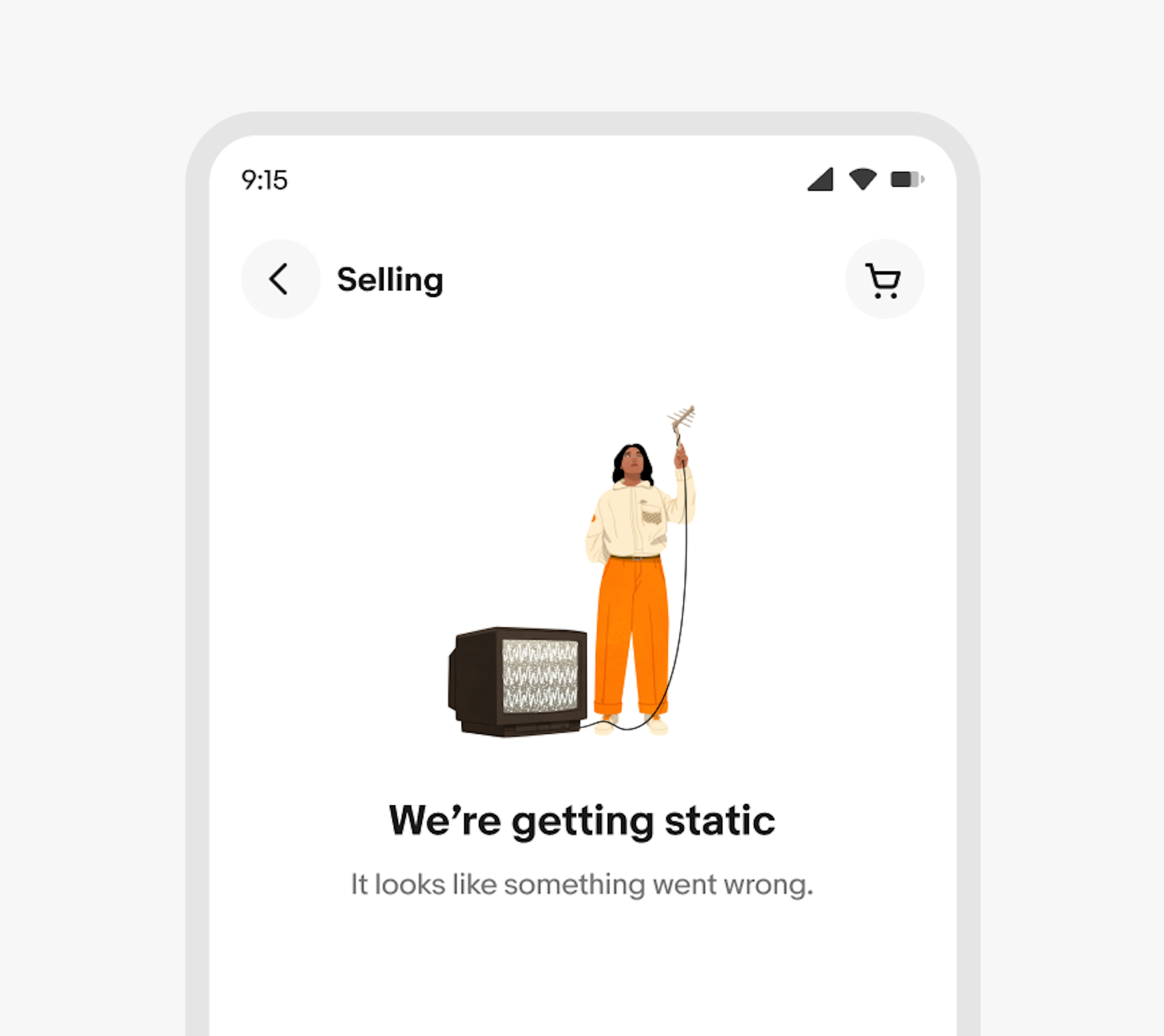 An empty state illustration in the eBay app on a white transparent background.