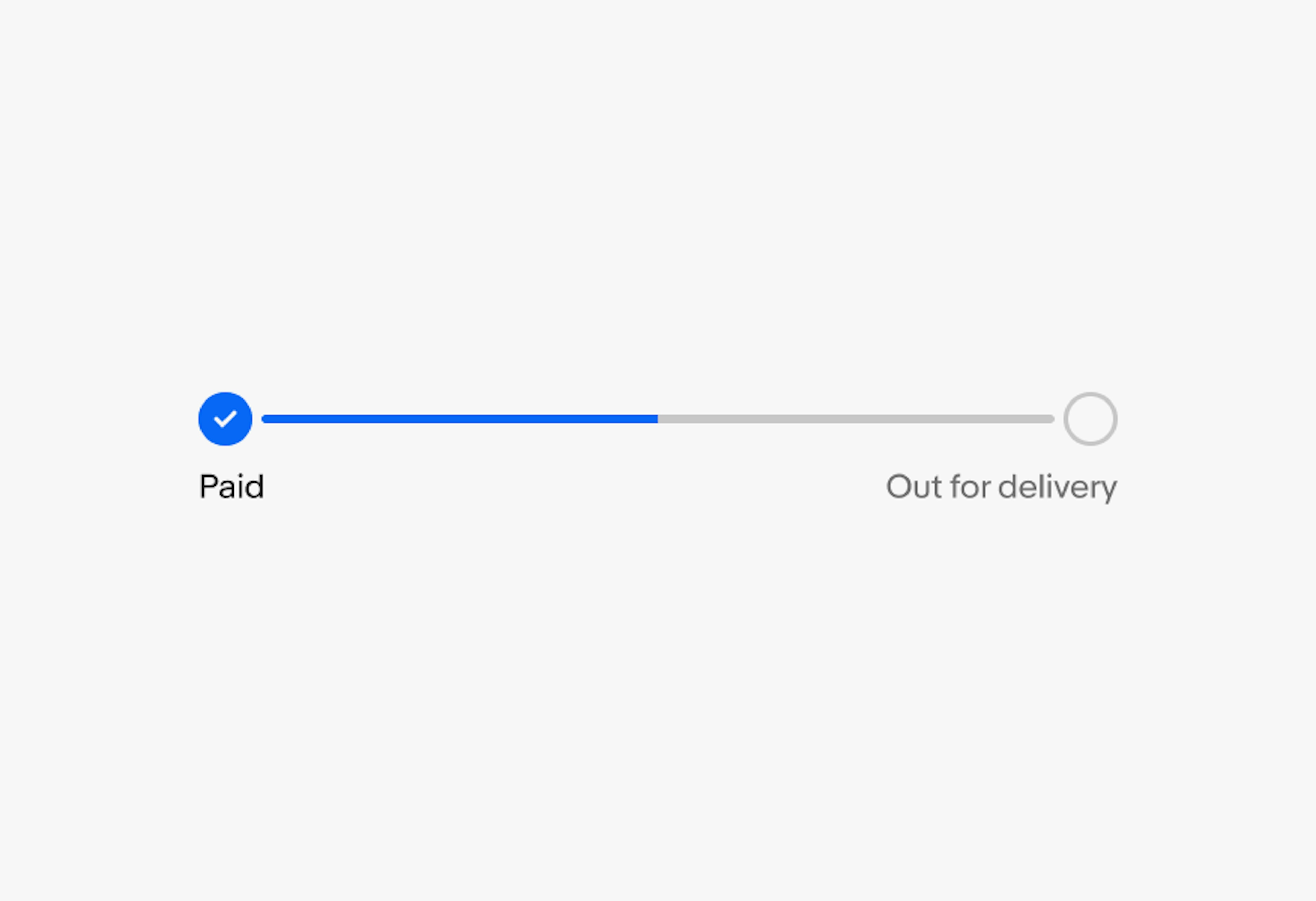 A horizontal progress stepper with two steps: Buyer paid, and Out for delivery.