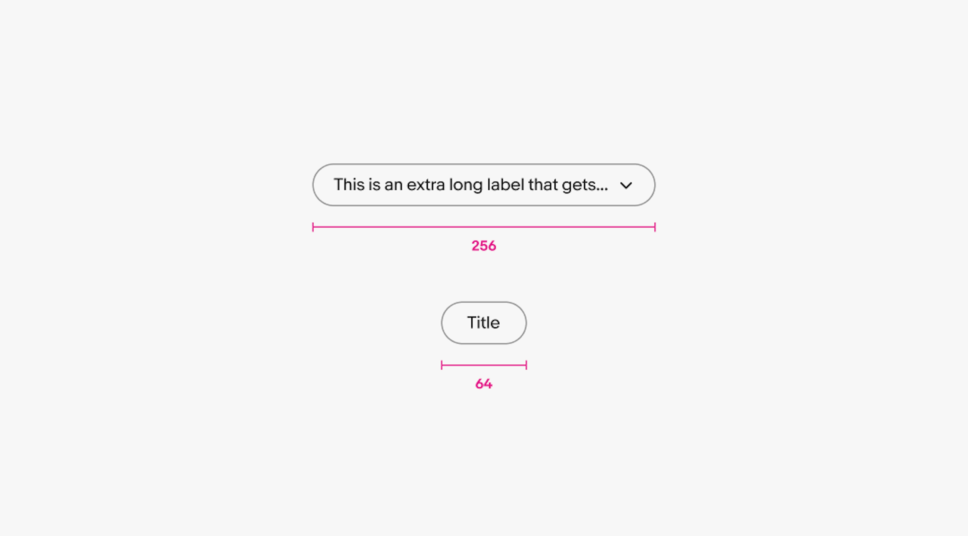 A dropdown quick filter with a width of 100px sits above a discrete quick filter with a width of 64px.