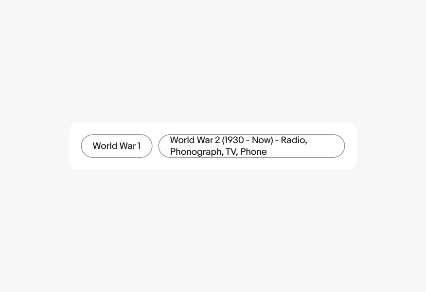 Two discrete quick filters: ‘World War 1’ and ‘World War 2 (1930 - Now) - Radio, Phonograph, TV, Phone’.