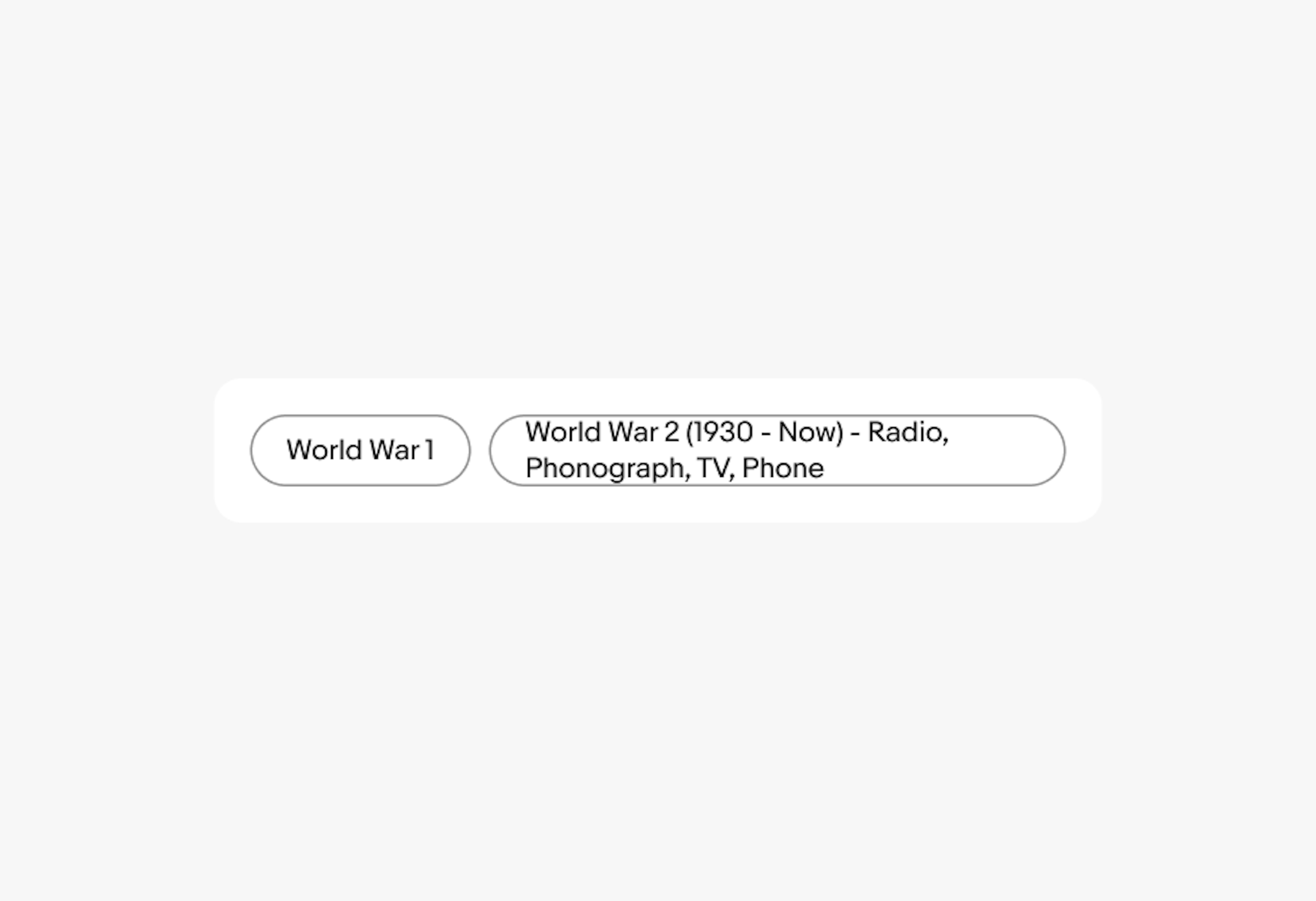 Two discrete quick filters: ‘World War 1’ and ‘World War 2 (1930 - Now) - Radio, Phonograph, TV, Phone’.