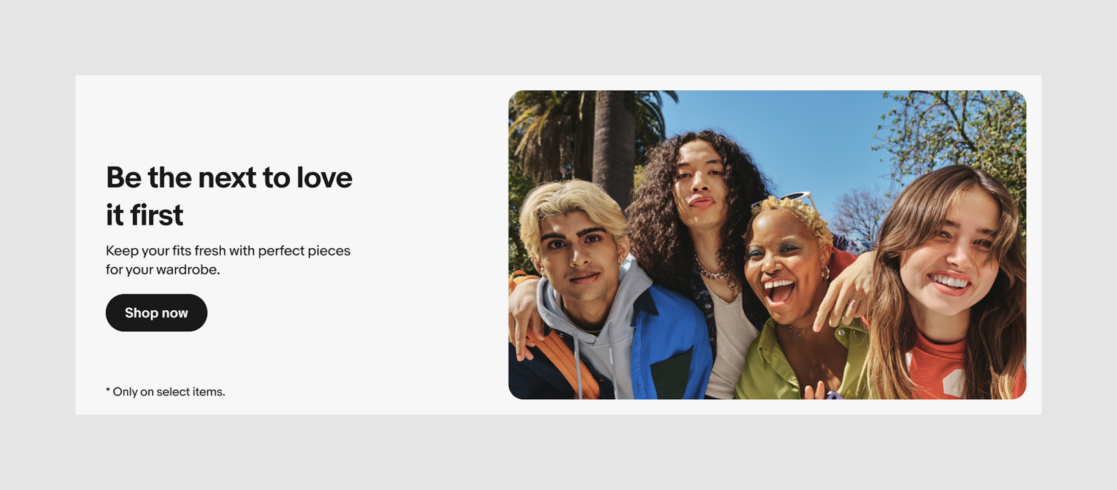 A light gray banner with black text centered vertically on the left and an image of 4 happy Gen Z-ers inset with rounded corners on the right. 