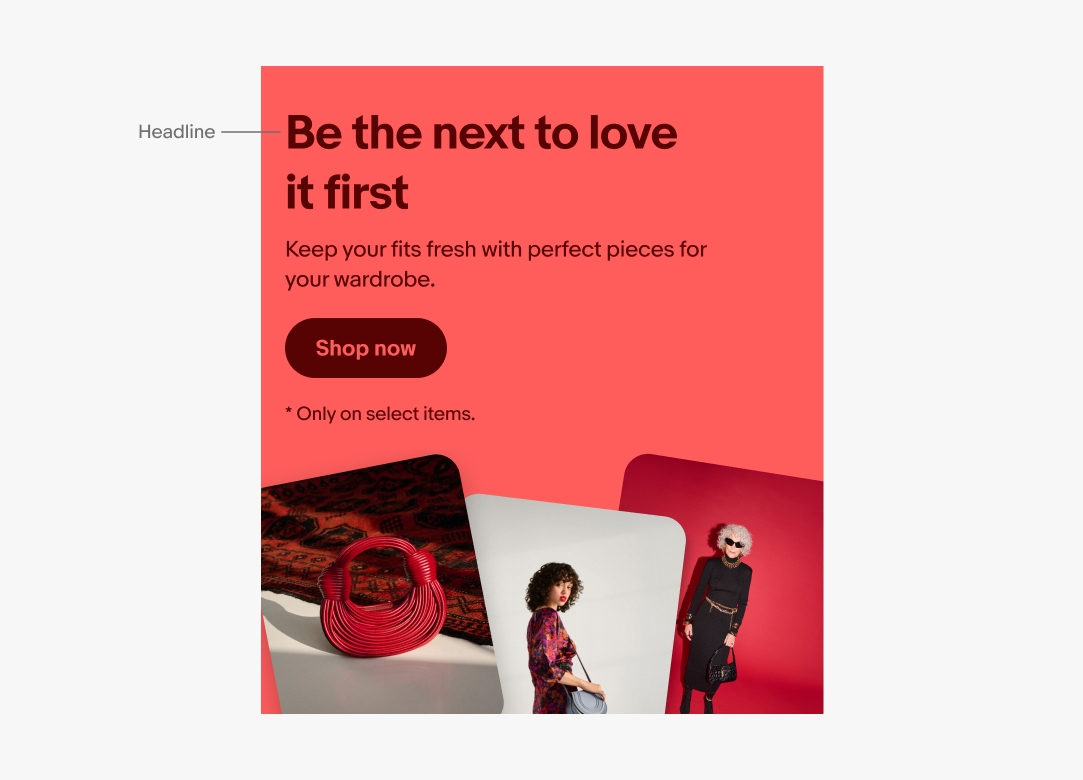 Banner displaying a shoe with a “Shop now” button, with pointer pointing to the header “Style it up with athletic sneakers”.