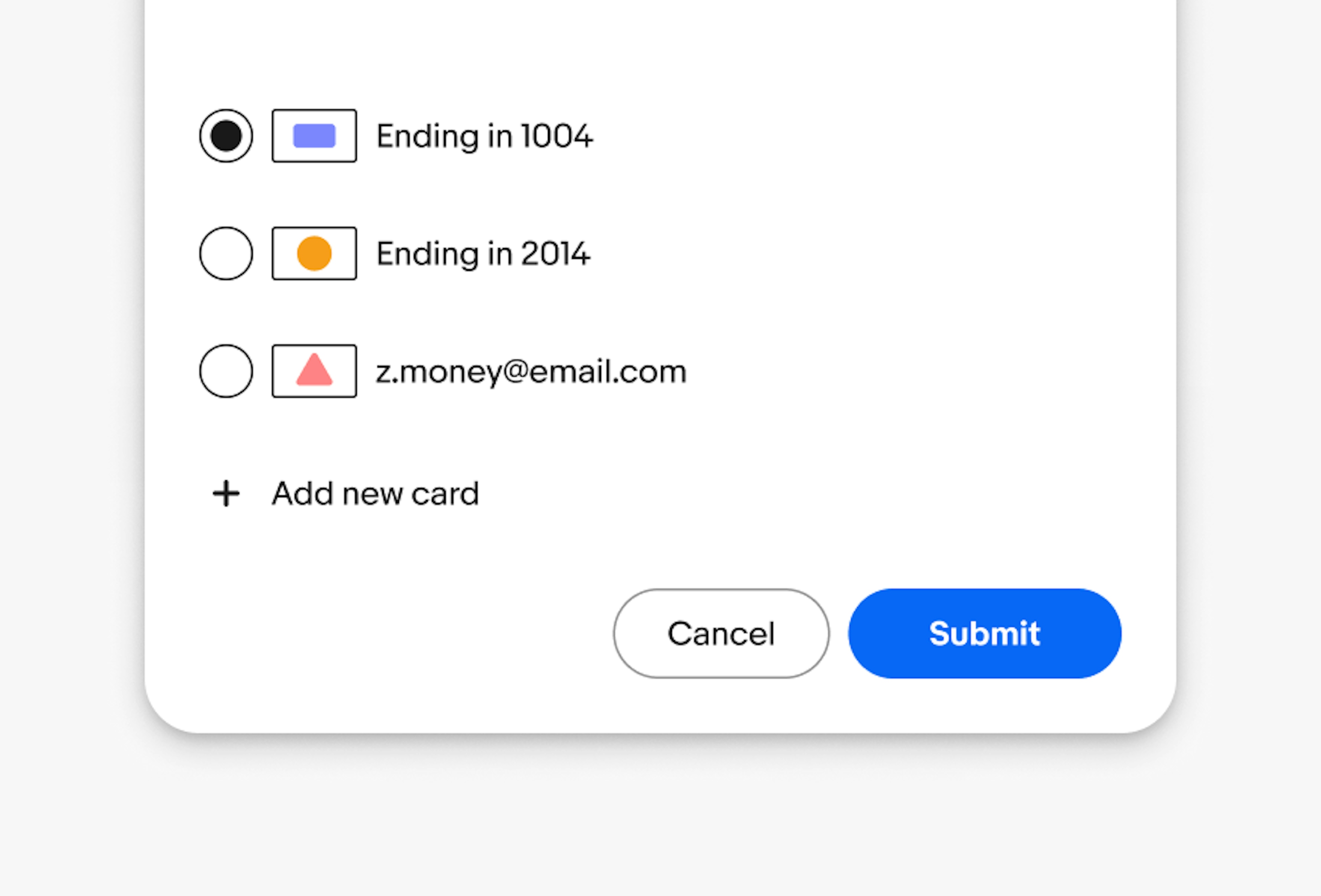 Horizontal button stack in the footer of a modal dialog. The primary CTA button is pinned to the trailing edge of the footer container with the title "Submit". The other button has the title "Cancel".