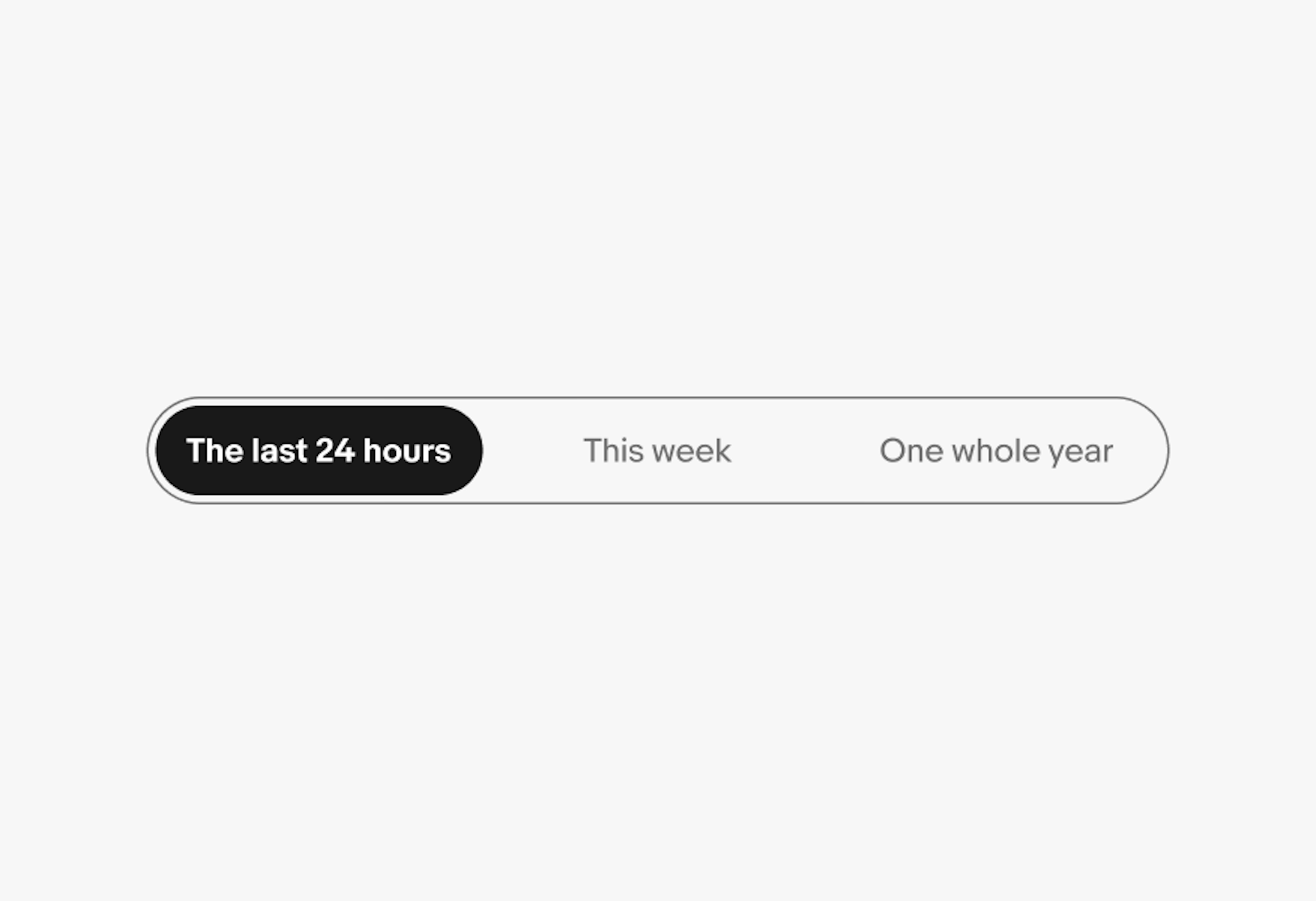 A segmented button with three segments: ‘The last 24 hours’, ‘This week’, and ‘One whole year’.