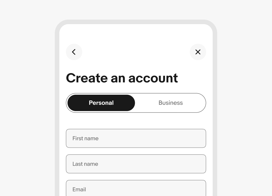 A segmented button on a ‘Create an account’ page on mobile.