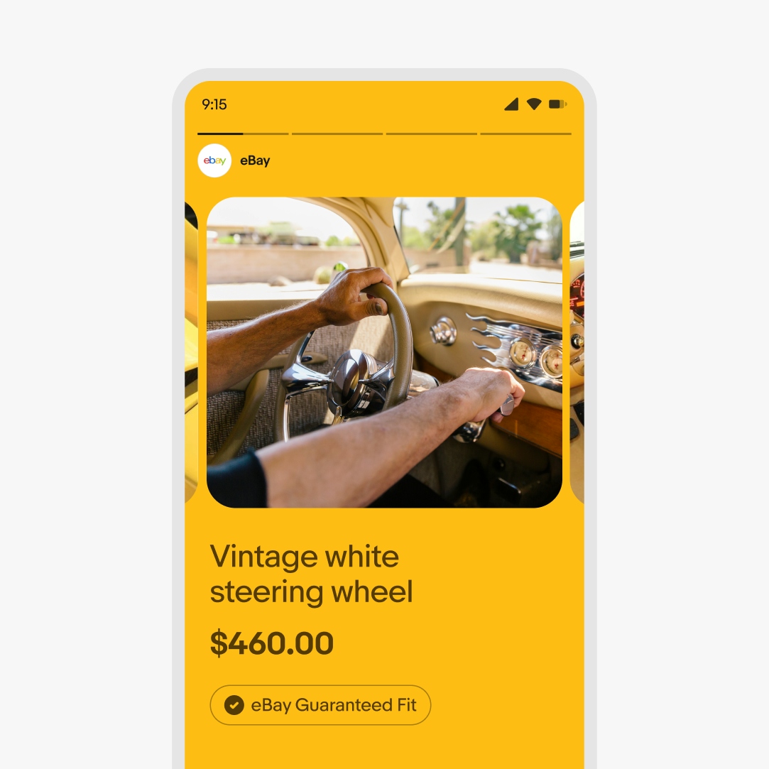 A vibrant yellow mobile layout with a program badge that is a dark brown color to match the color scheme.