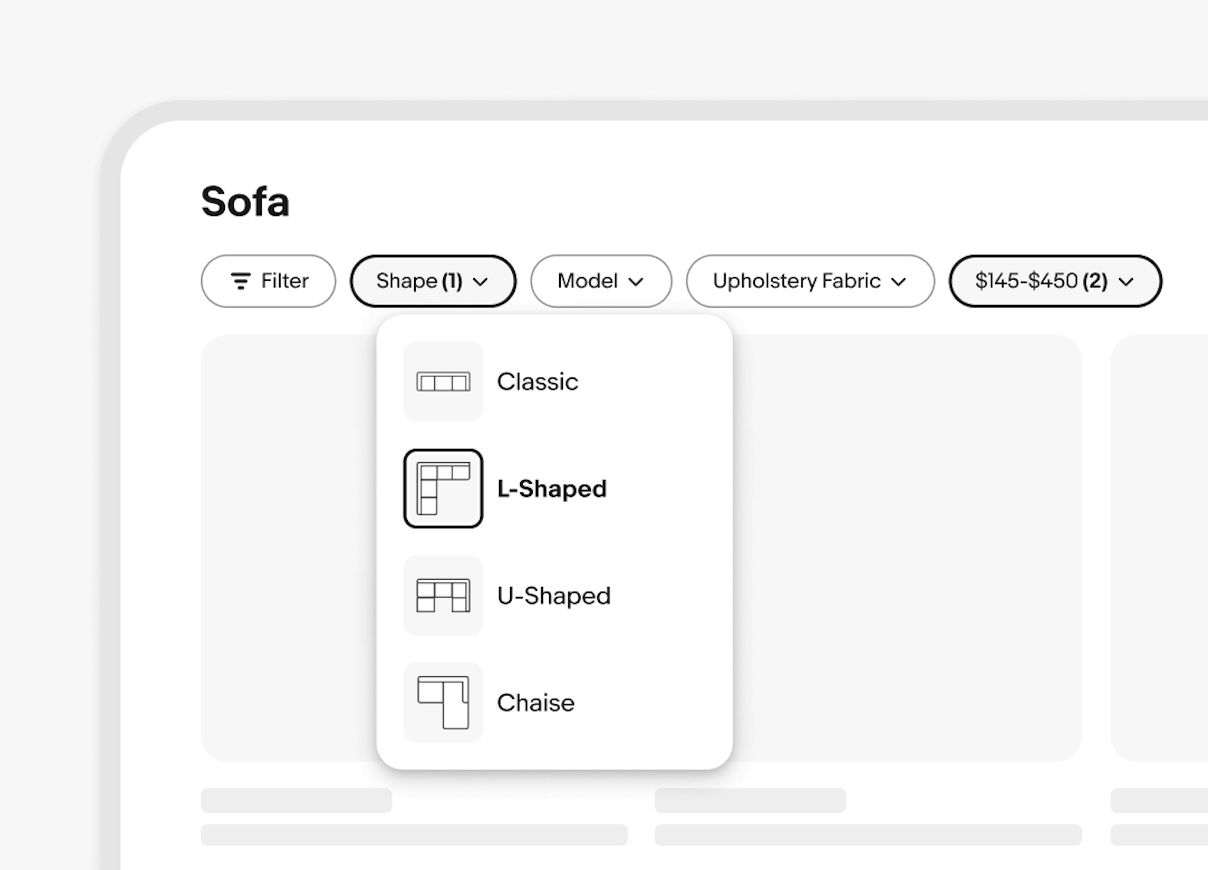 A popover sits below a ‘Shape’ quick filter button with a counter of 1.  